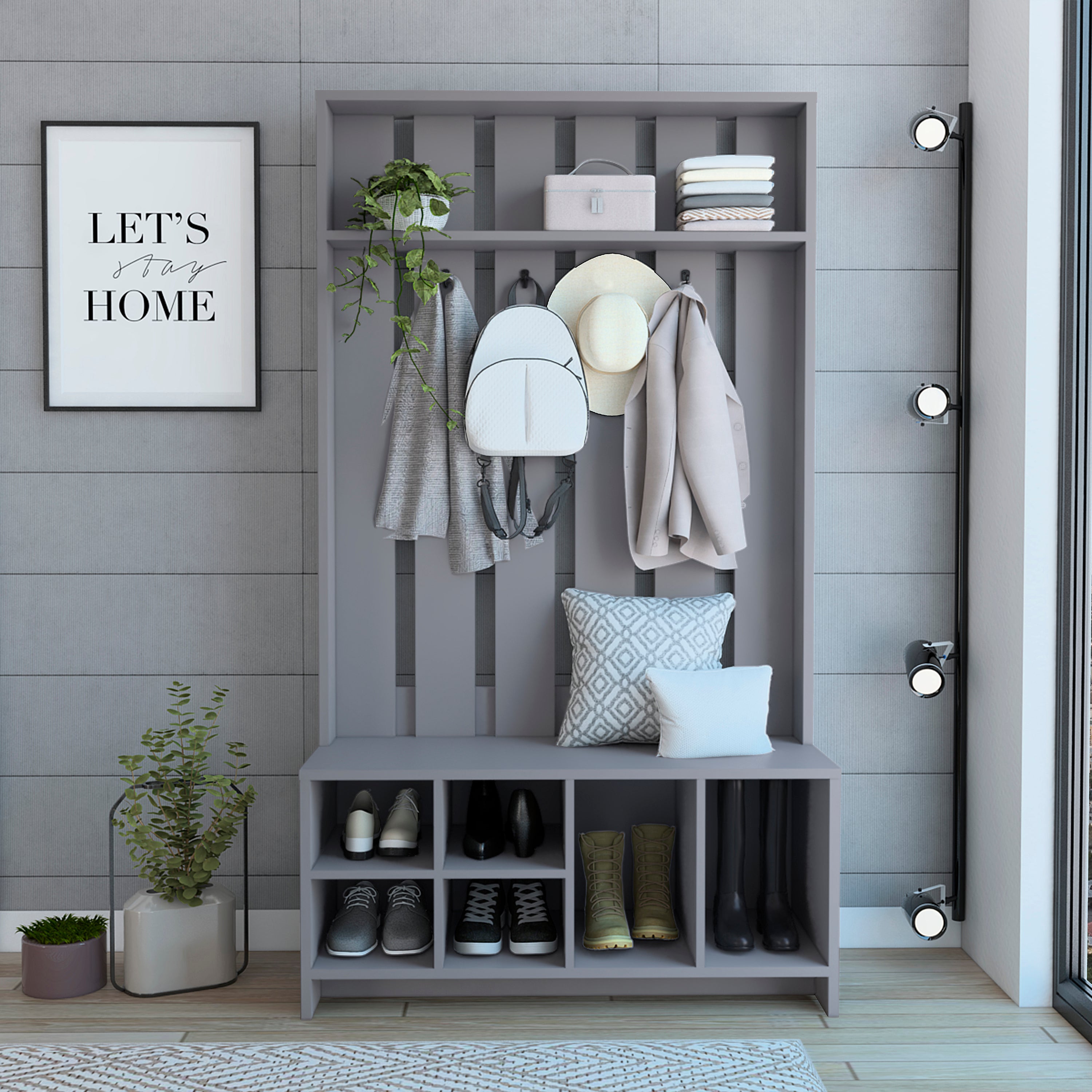 Tulcan 38" Entryway Hall Tree: Bench & Shoe Storage