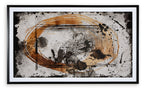 Framed abstract wall art print, horizontal, with black, caramel, and tan splatter