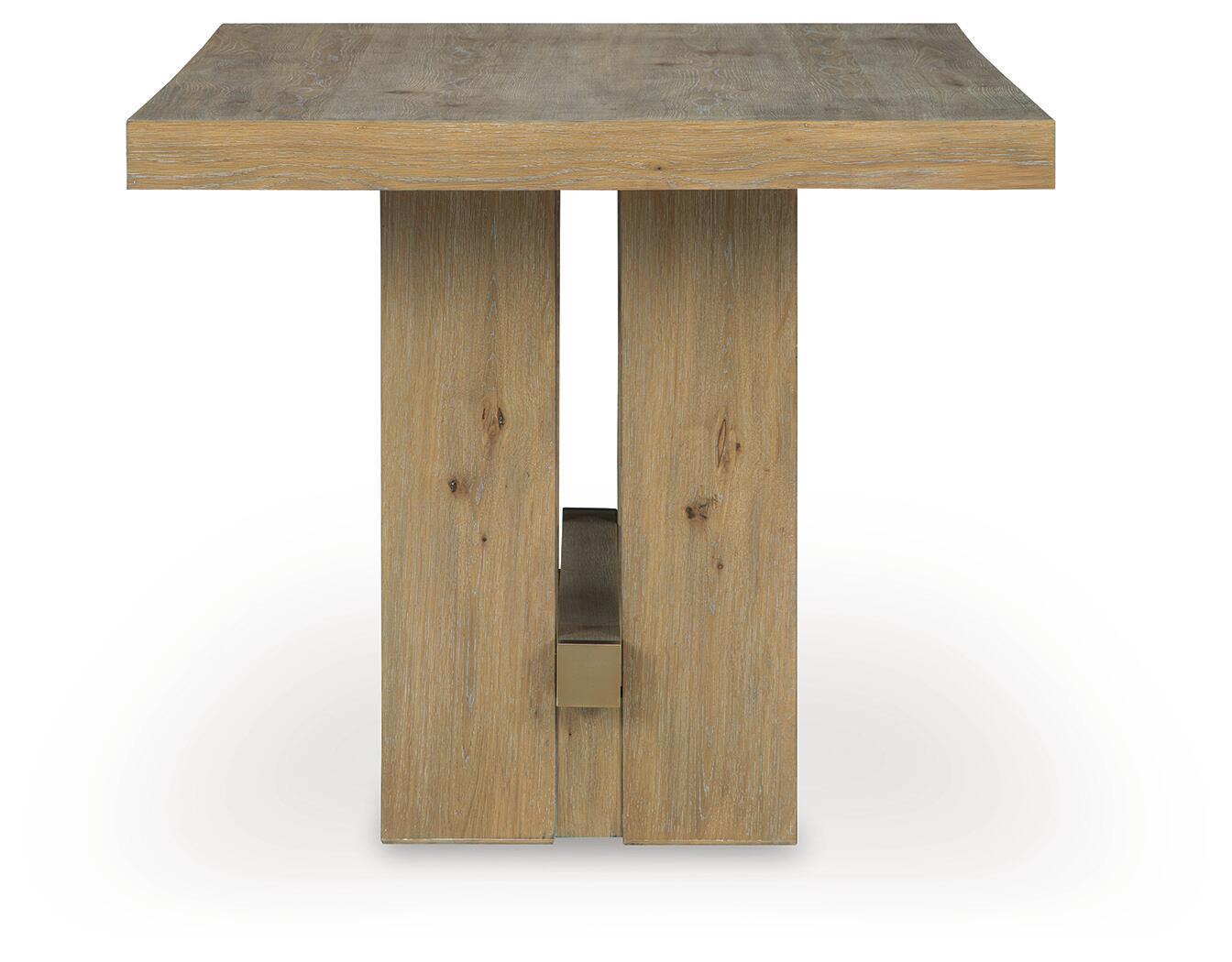 Rectangular dining table in light brown wood with sturdy square leg base