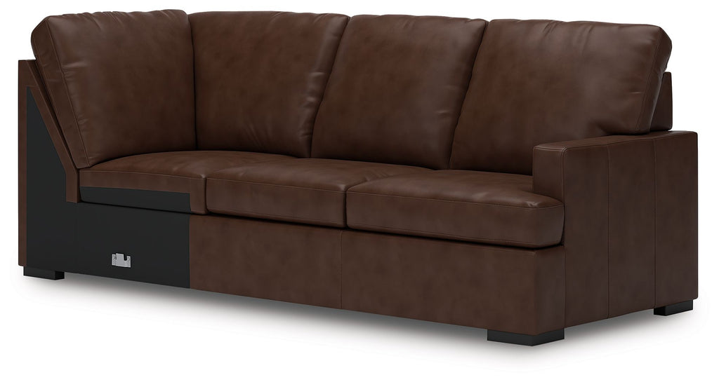 Corner wedge sofa in dark brown fabric, tufted back and chaise-style seat
