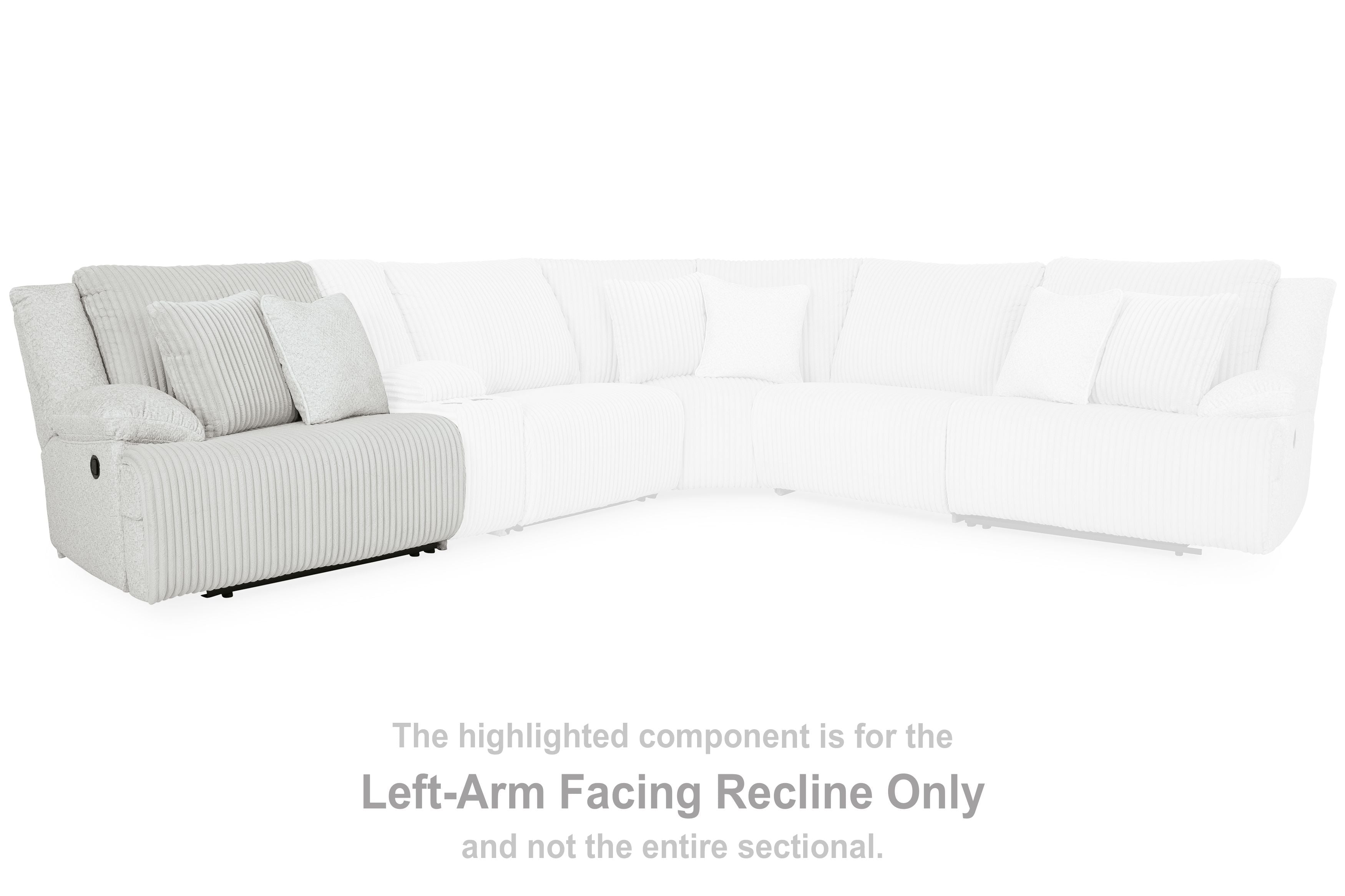 Left-arm facing sectional with chaise in light gray ribbed upholstery