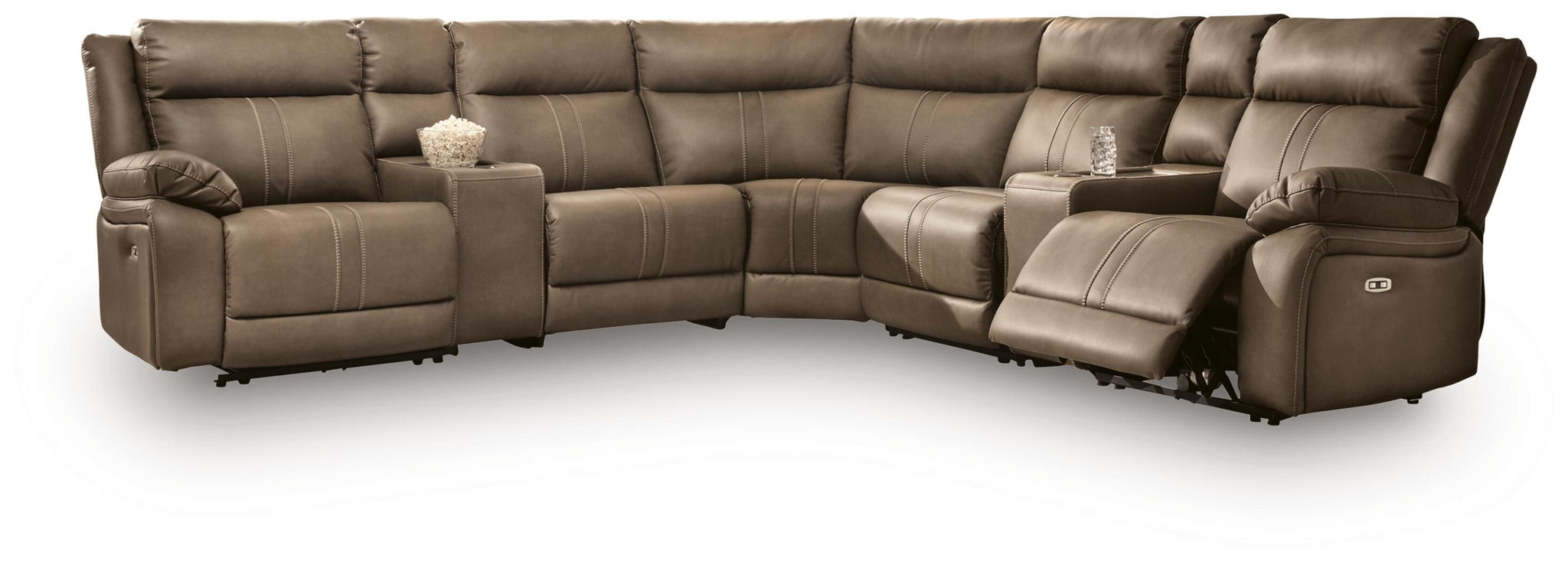 Max-Media power reclining sectional sofa in biscotti, corner chaise and recliner backs