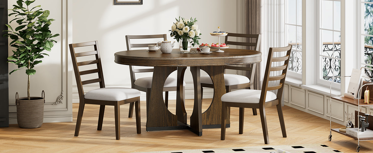 5-Pc Retro Rustic Dining Set (Walnut)