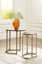Round glass-top accent tables, set of 2, antique black with open bases
