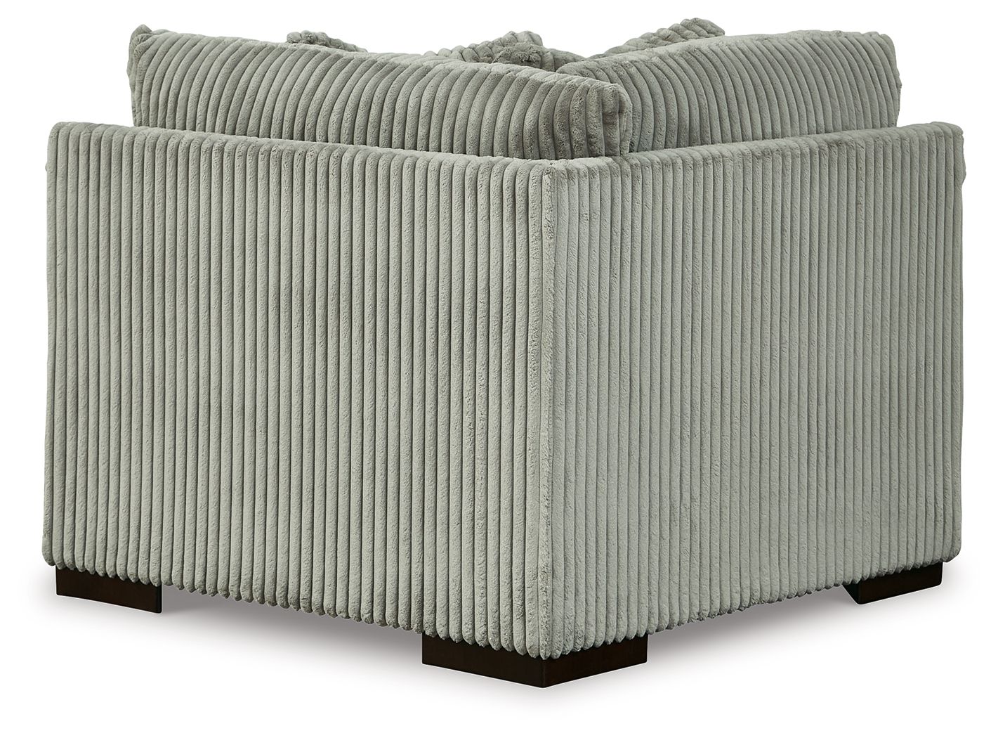 Light gray wedge sofa section with ribbed upholstery, deep seat, and square arms