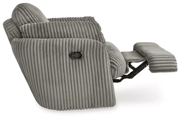 Ribbed fabric swivel recliner chair with extended footrest, dark gray