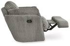 Ribbed fabric swivel recliner chair with extended footrest, dark gray