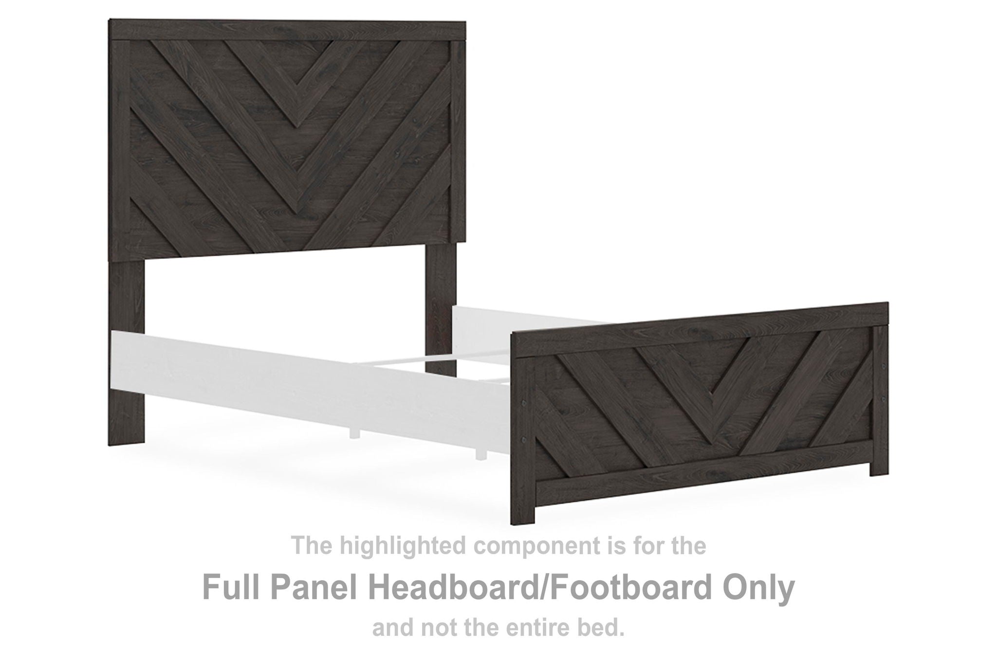Charcoal full panel headboard and footboard with chevron wood panel design