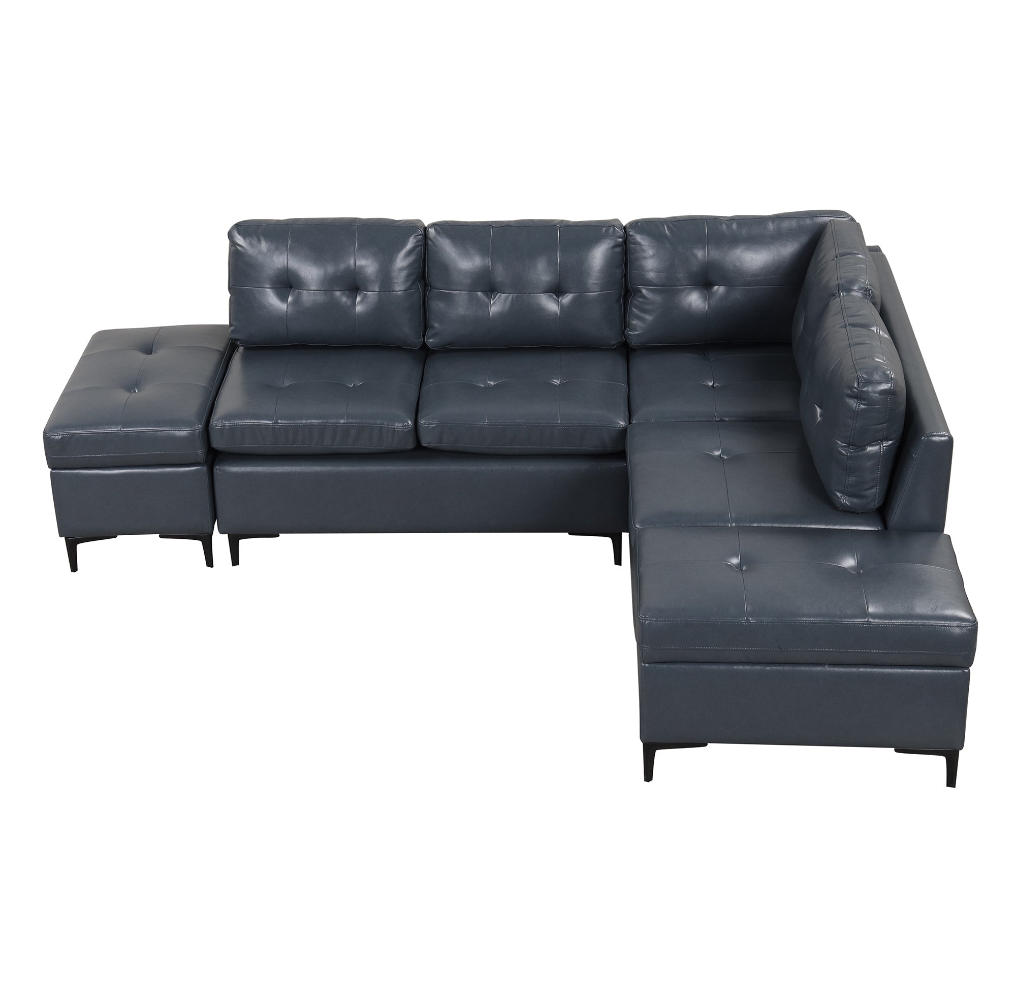 94.88" Dark Gray L-Shaped Sectional Sofa with Storage Ottomans, PU Leather Living Room Couch-American Furniture Outlet -American Furniture Outlet