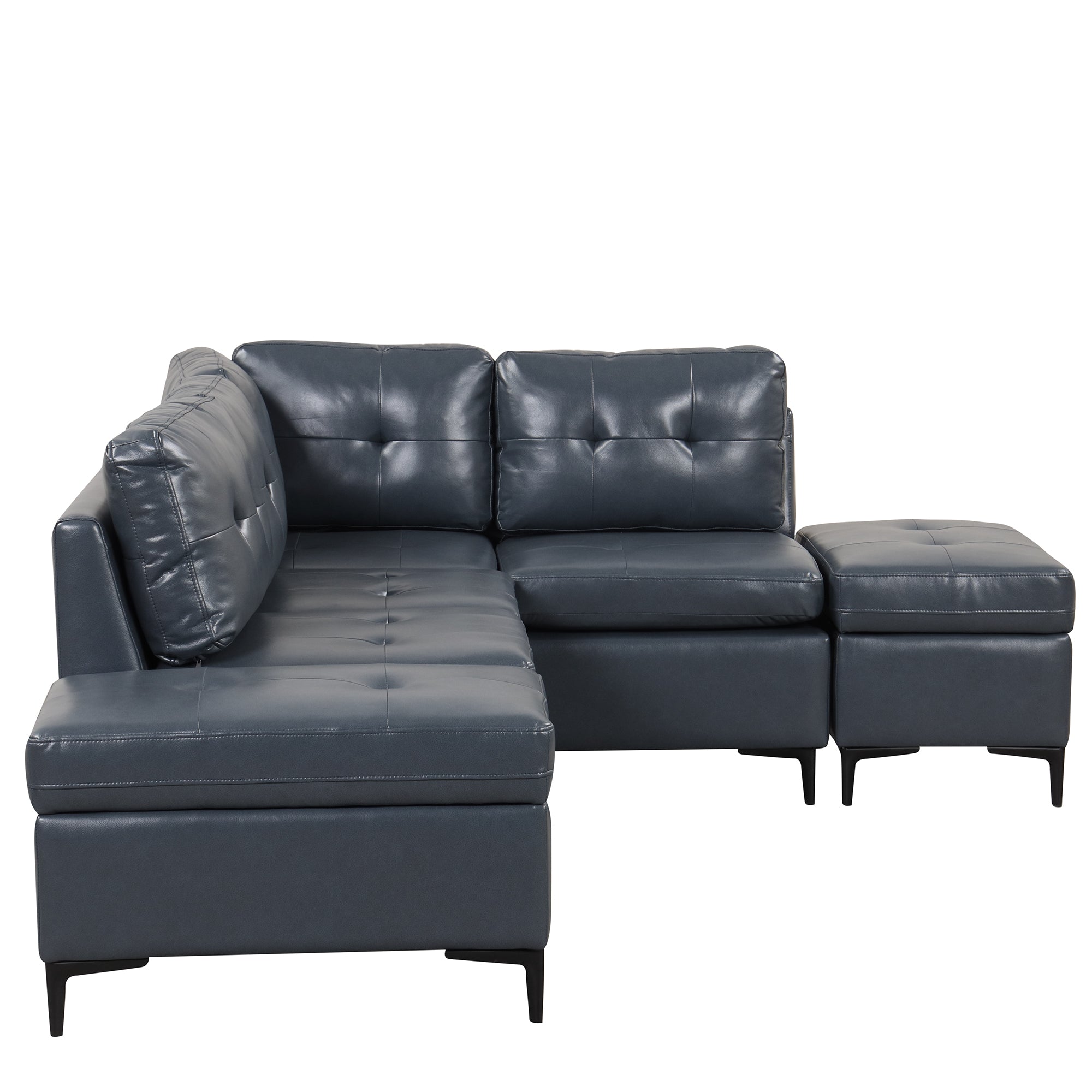 94.88" Dark Gray L-Shaped Sectional Sofa with Storage Ottomans, PU Leather Living Room Couch-American Furniture Outlet -American Furniture Outlet