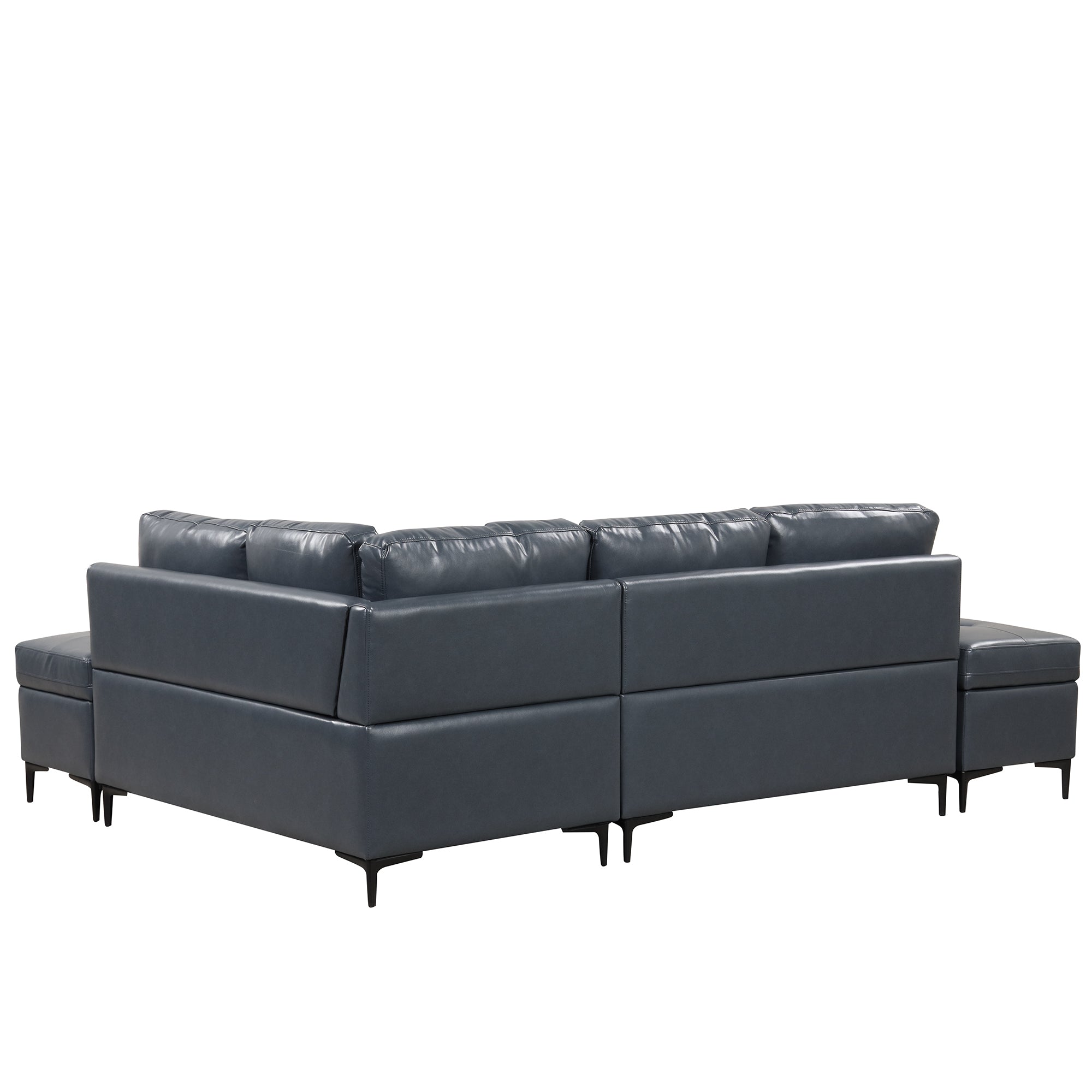 94.88" Dark Gray L-Shaped Sectional Sofa with Storage Ottomans, PU Leather Living Room Couch-American Furniture Outlet -American Furniture Outlet