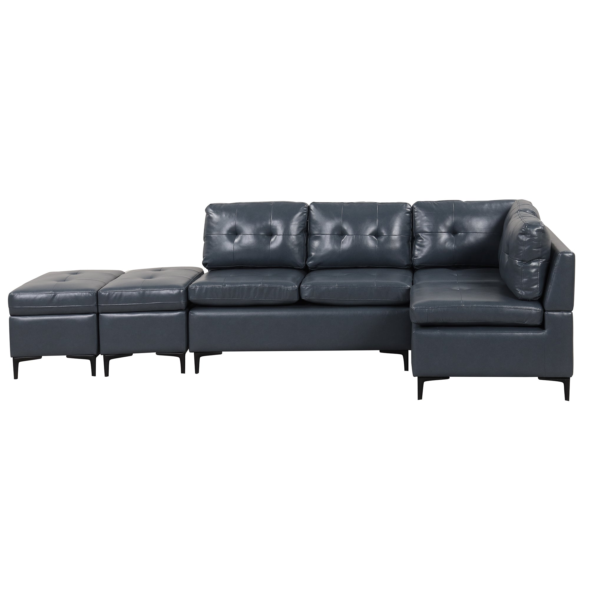 94.88" Dark Gray L-Shaped Sectional Sofa with Storage Ottomans, PU Leather Living Room Couch-American Furniture Outlet -American Furniture Outlet