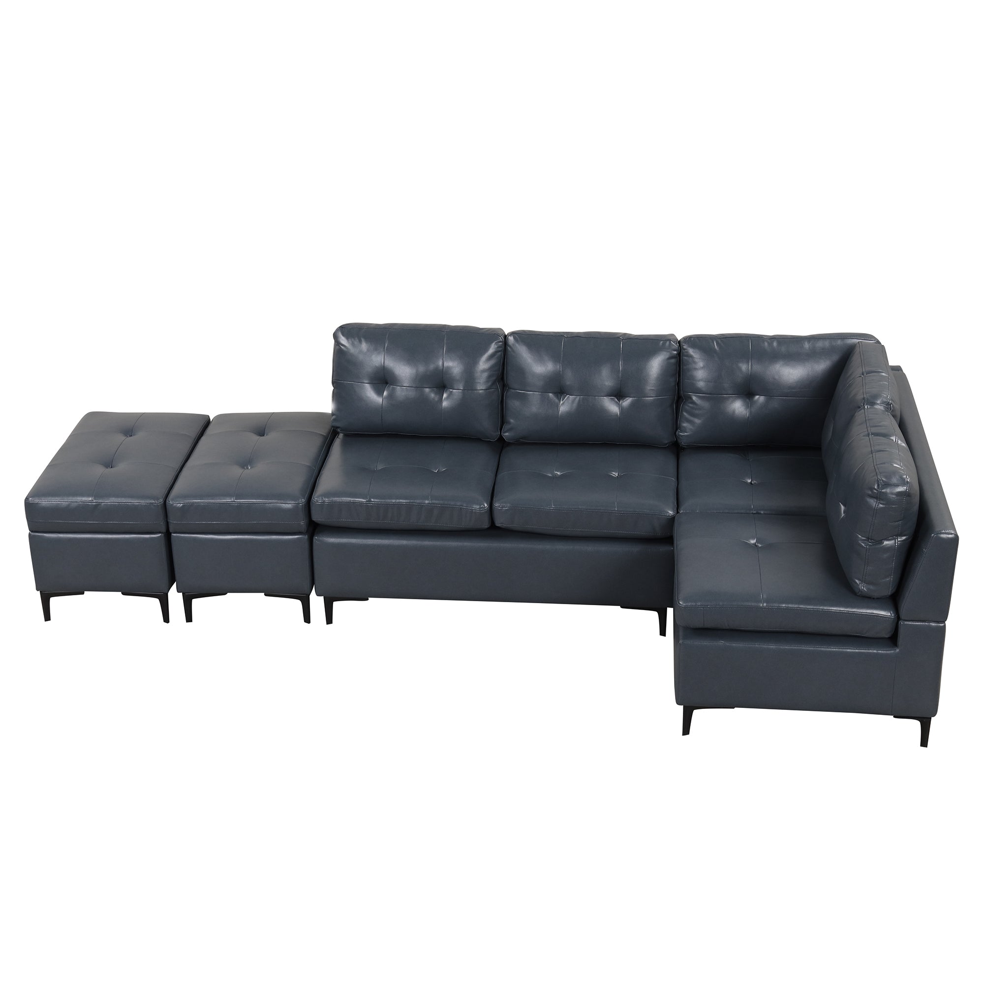 94.88" Dark Gray L-Shaped Sectional Sofa with Storage Ottomans, PU Leather Living Room Couch-American Furniture Outlet -American Furniture Outlet