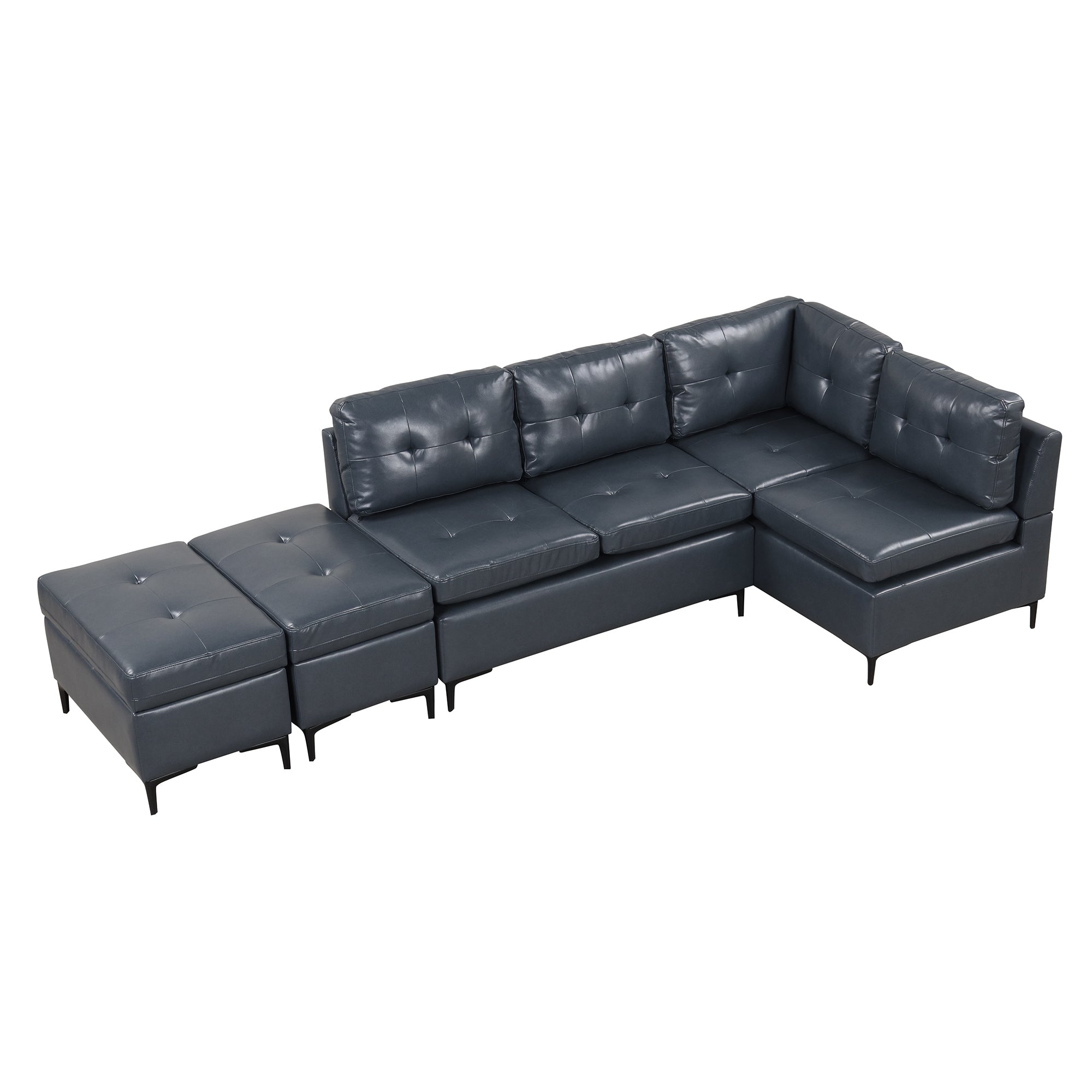 94.88" Dark Gray L-Shaped Sectional Sofa with Storage Ottomans, PU Leather Living Room Couch-American Furniture Outlet -American Furniture Outlet