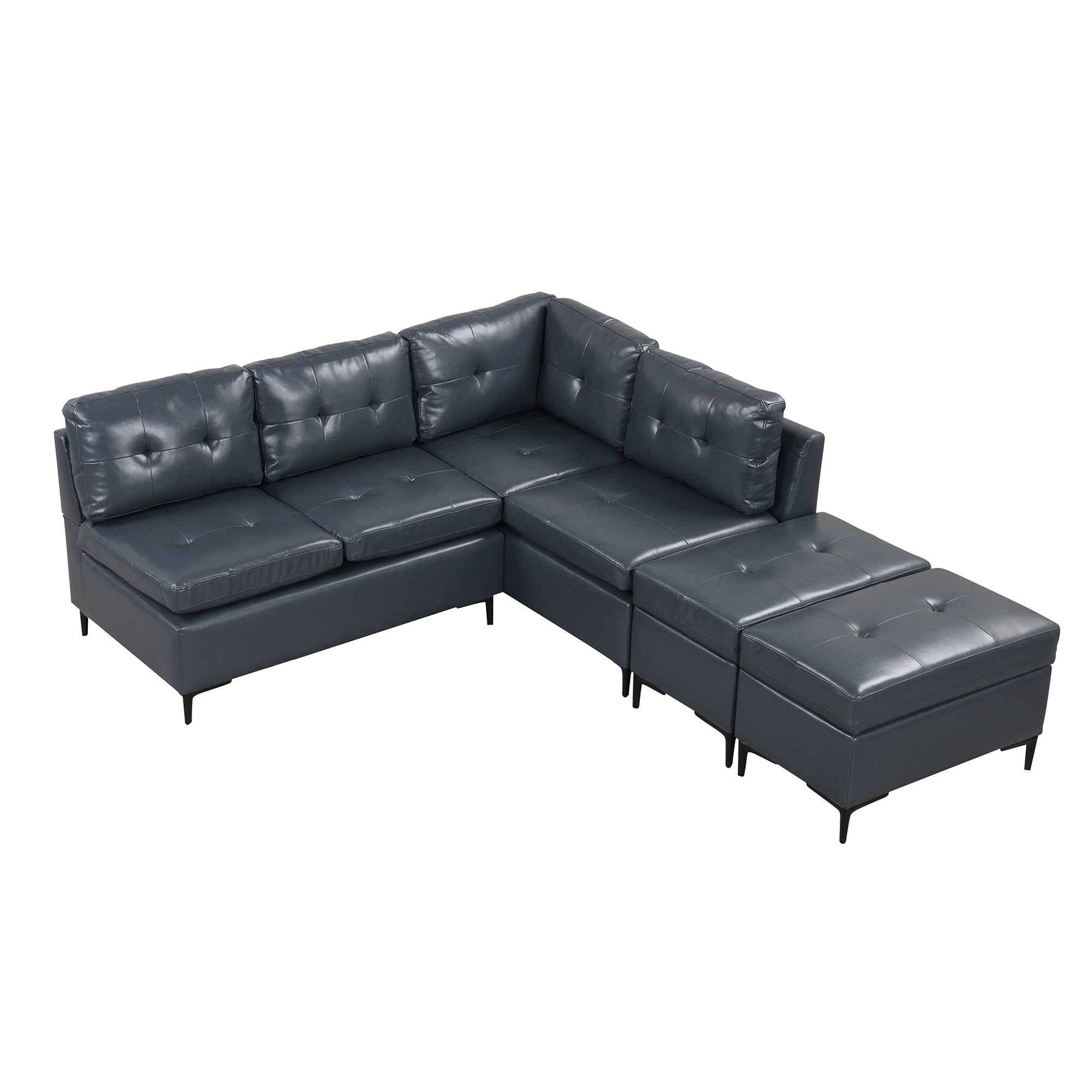 94.88" Dark Gray L-Shaped Sectional Sofa with Storage Ottomans, PU Leather Living Room Couch-American Furniture Outlet -American Furniture Outlet