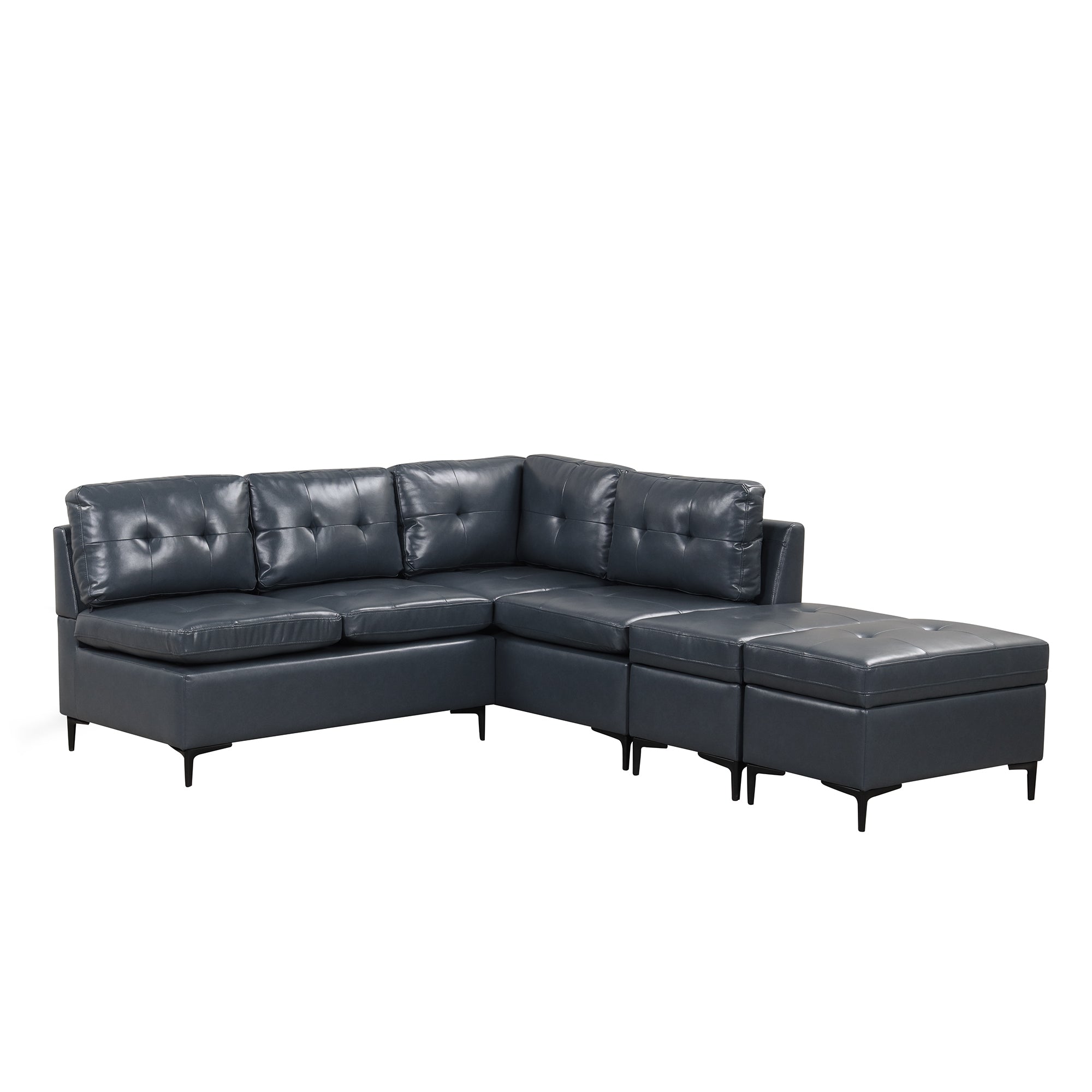 94.88" Dark Gray L-Shaped Sectional Sofa with Storage Ottomans, PU Leather Living Room Couch-American Furniture Outlet -American Furniture Outlet