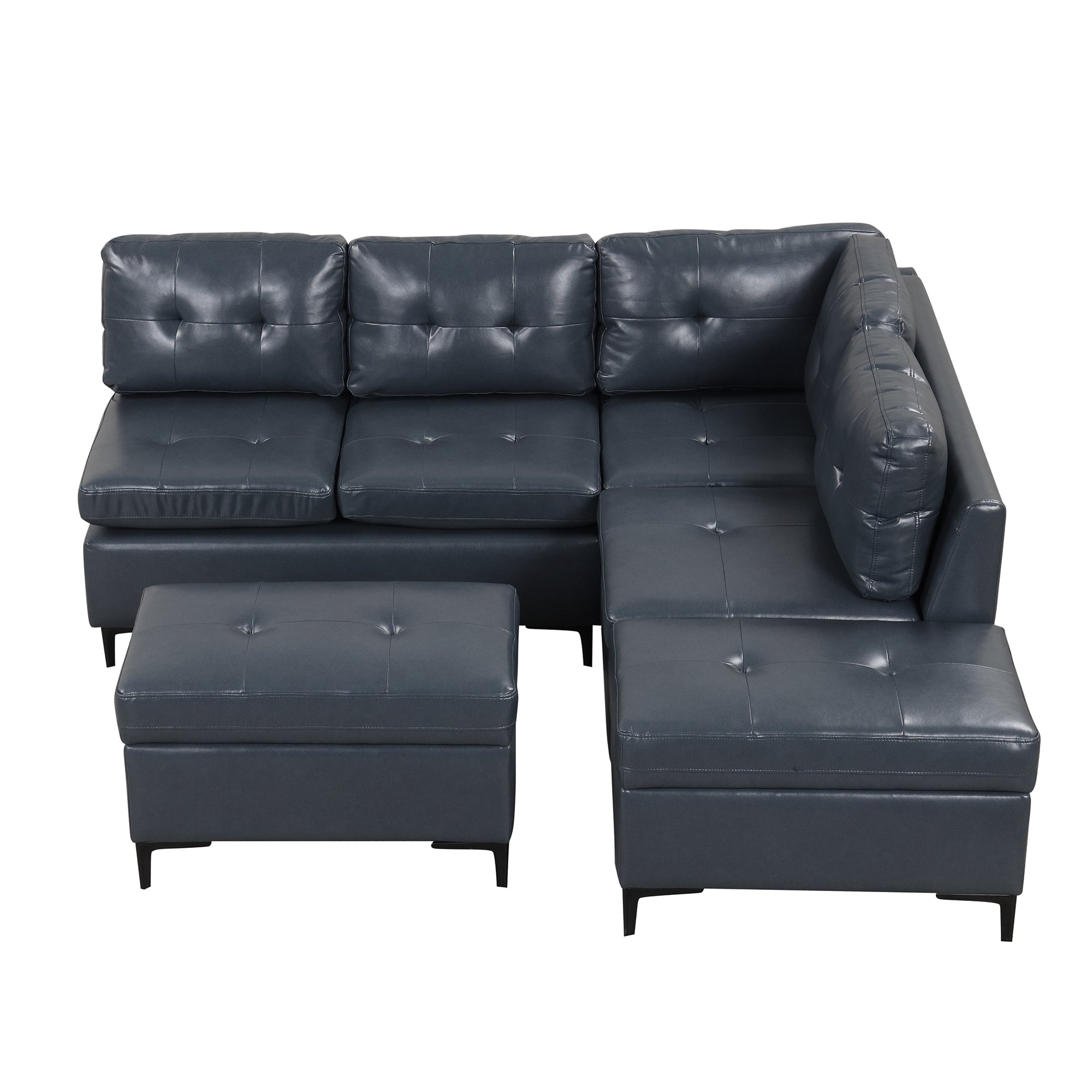 94.88" Dark Gray L-Shaped Sectional Sofa with Storage Ottomans, PU Leather Living Room Couch-American Furniture Outlet -American Furniture Outlet