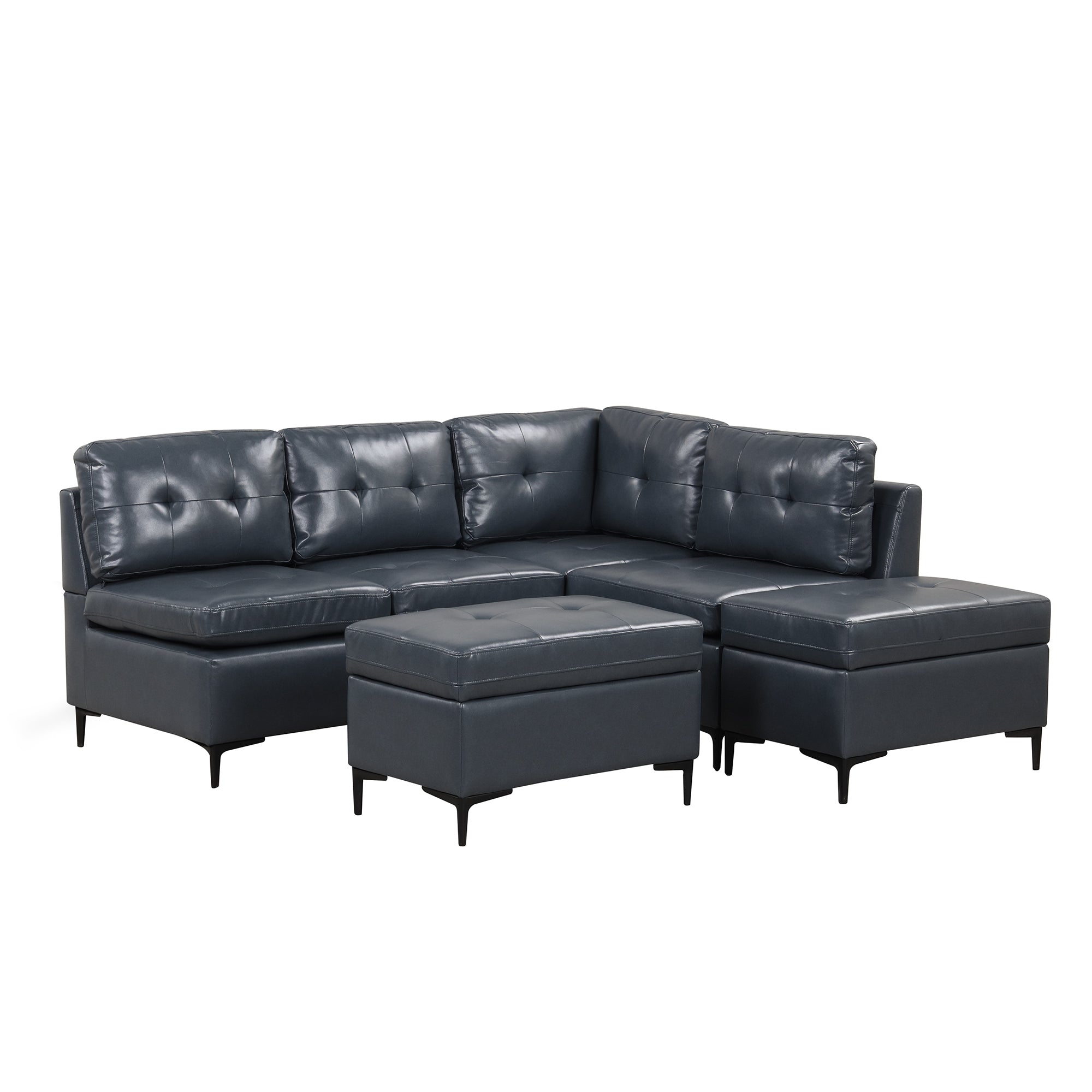 94.88" Dark Gray L-Shaped Sectional Sofa with Storage Ottomans, PU Leather Living Room Couch-American Furniture Outlet -American Furniture Outlet