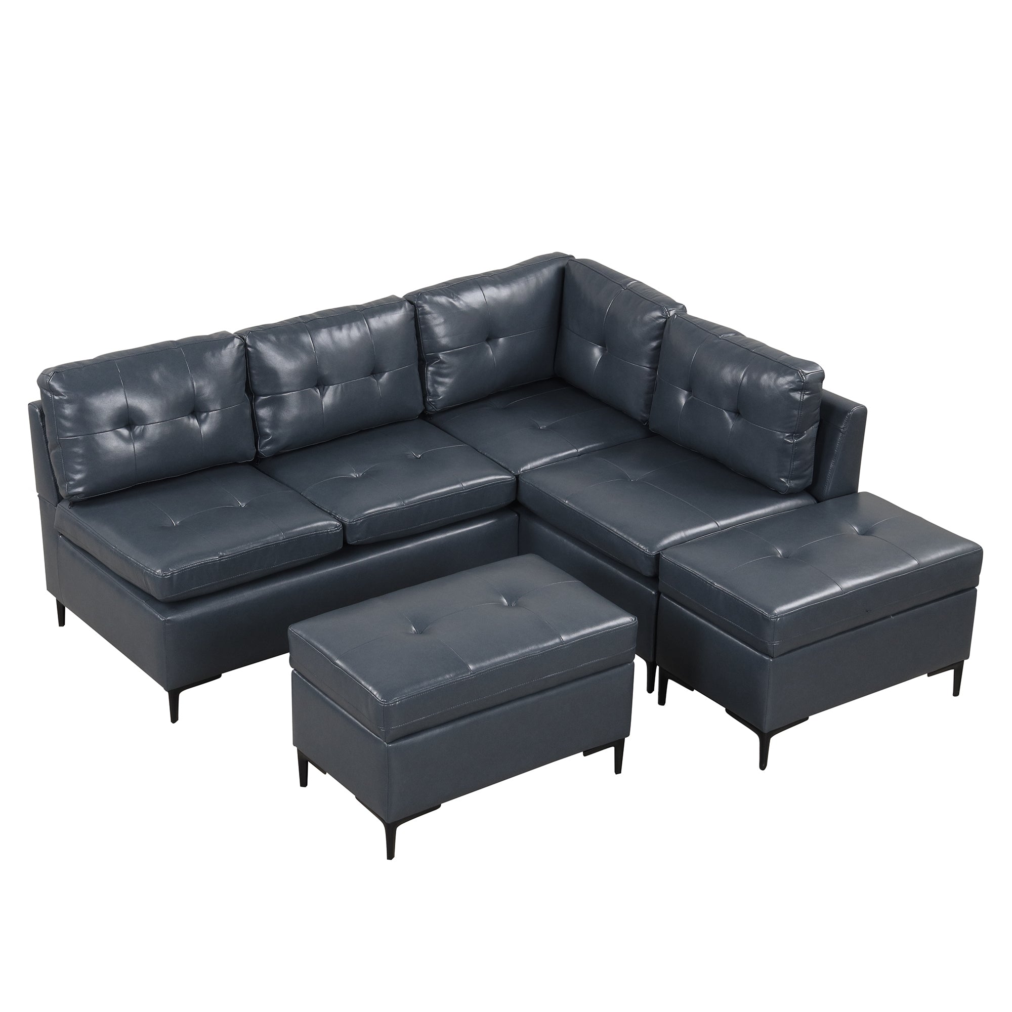 94.88" Dark Gray L-Shaped Sectional Sofa with Storage Ottomans, PU Leather Living Room Couch-American Furniture Outlet -American Furniture Outlet