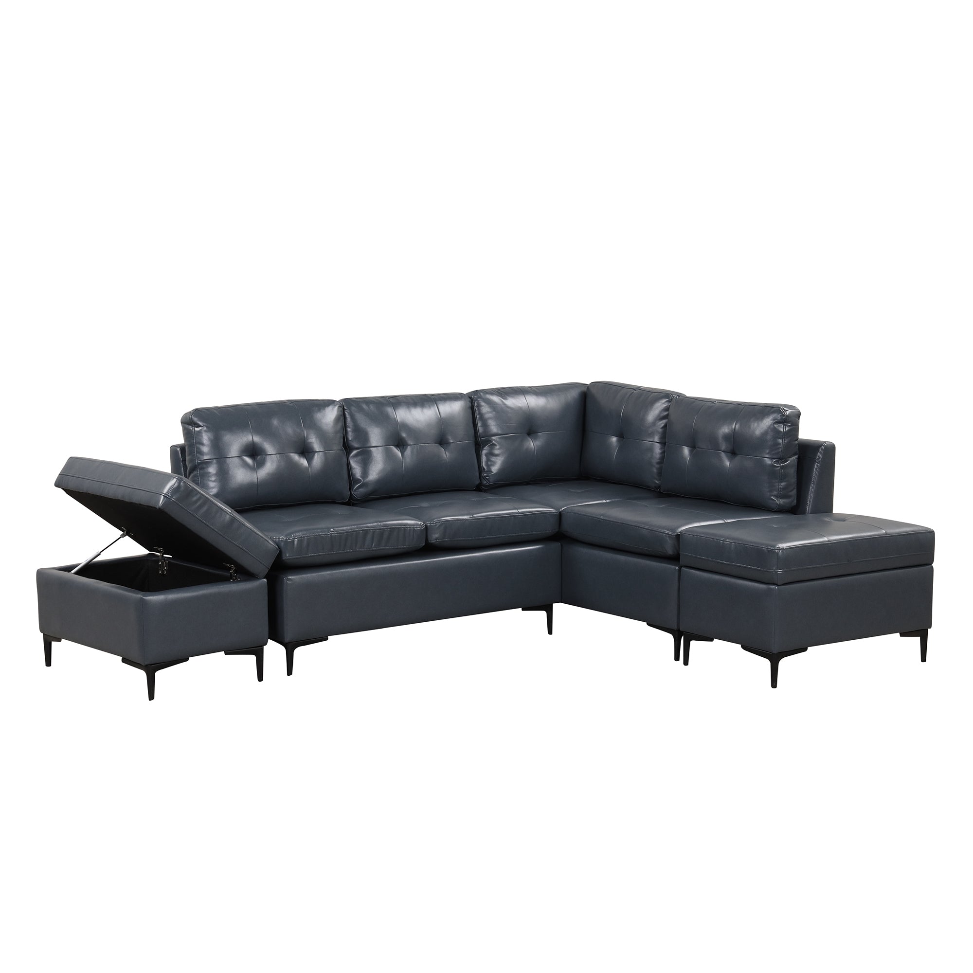 94.88" Dark Gray L-Shaped Sectional Sofa with Storage Ottomans, PU Leather Living Room Couch-American Furniture Outlet -American Furniture Outlet