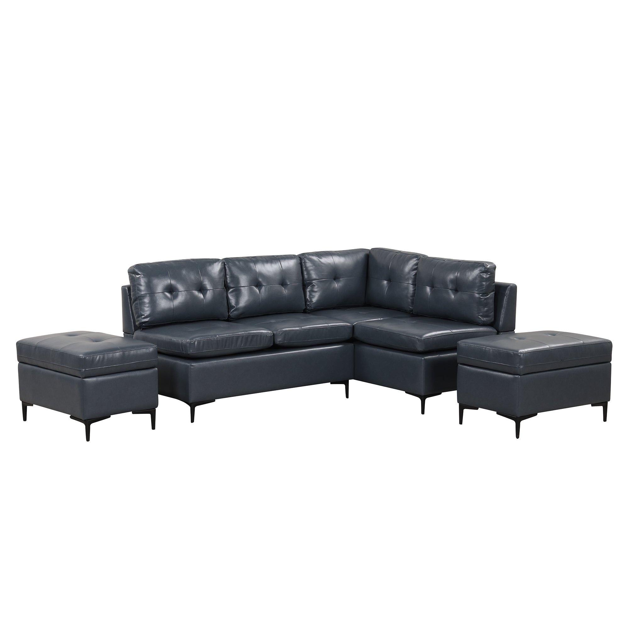 94.88" Dark Gray L-Shaped Sectional Sofa with Storage Ottomans, PU Leather Living Room Couch-American Furniture Outlet -American Furniture Outlet