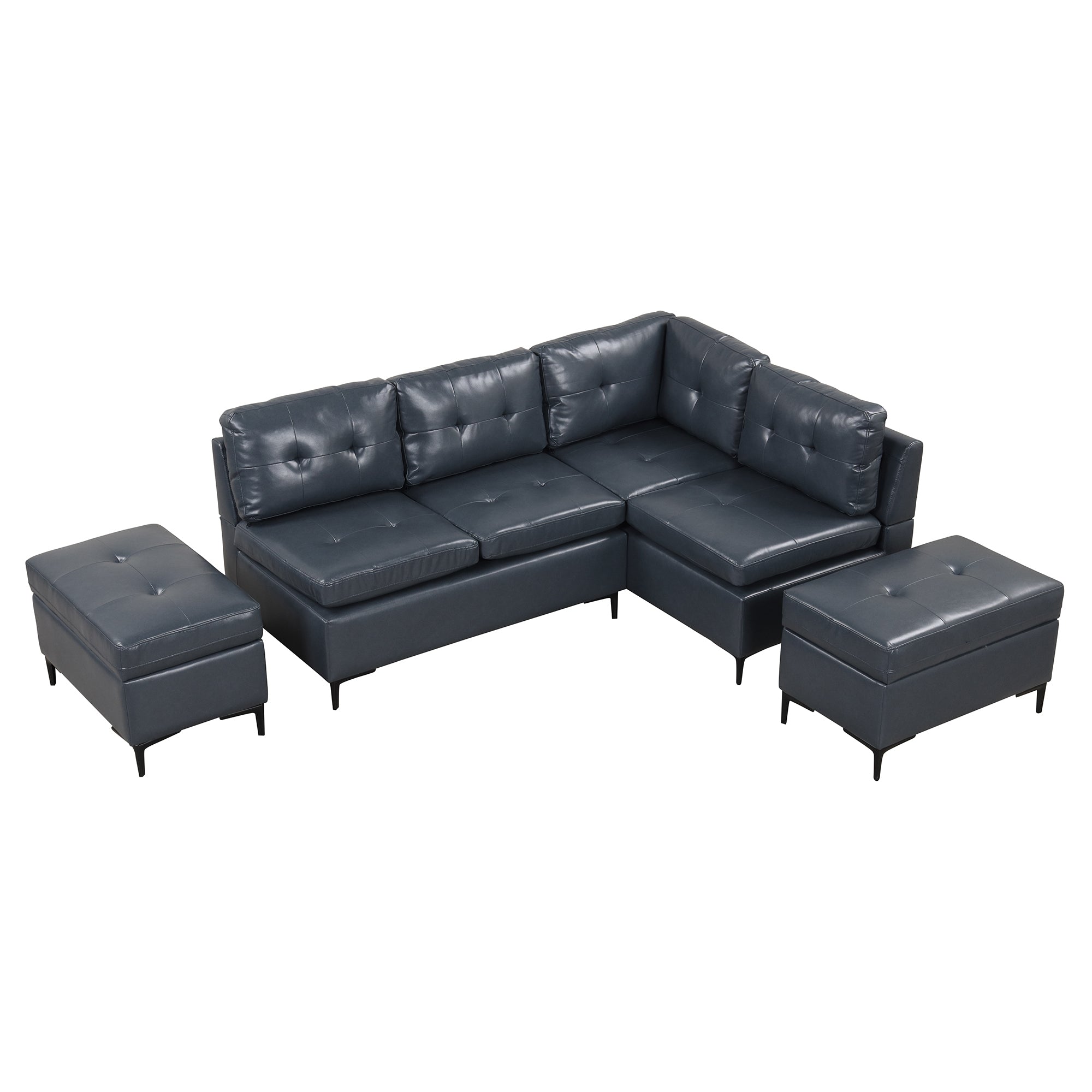 94.88" Dark Gray L-Shaped Sectional Sofa with Storage Ottomans, PU Leather Living Room Couch-American Furniture Outlet -American Furniture Outlet