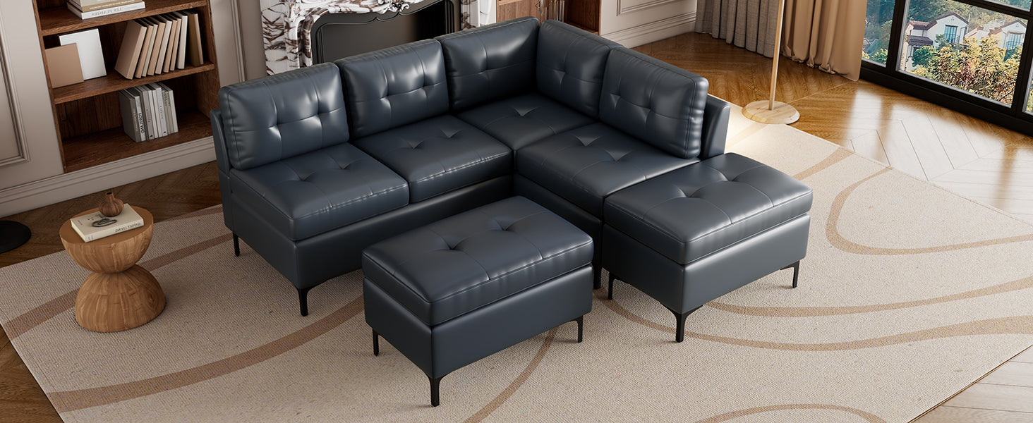 94.88" Dark Gray L-Shaped Sectional Sofa with Storage Ottomans, PU Leather Living Room Couch-American Furniture Outlet -American Furniture Outlet