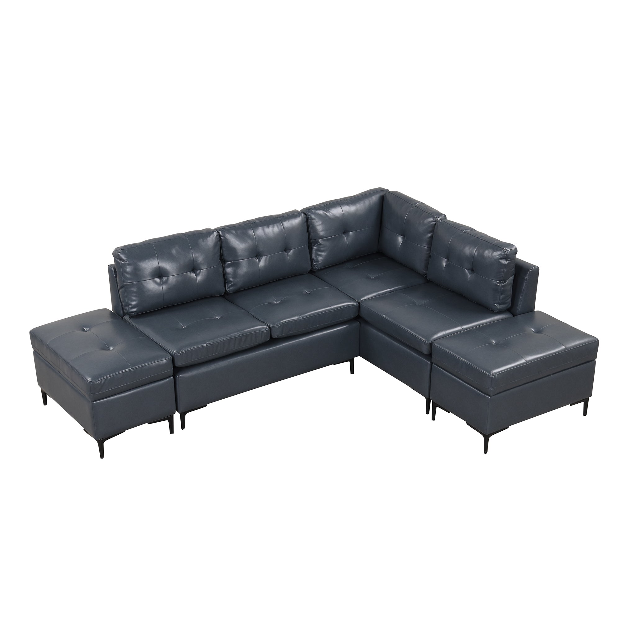 94.88" Dark Gray L-Shaped Sectional Sofa with Storage Ottomans, PU Leather Living Room Couch-American Furniture Outlet -American Furniture Outlet