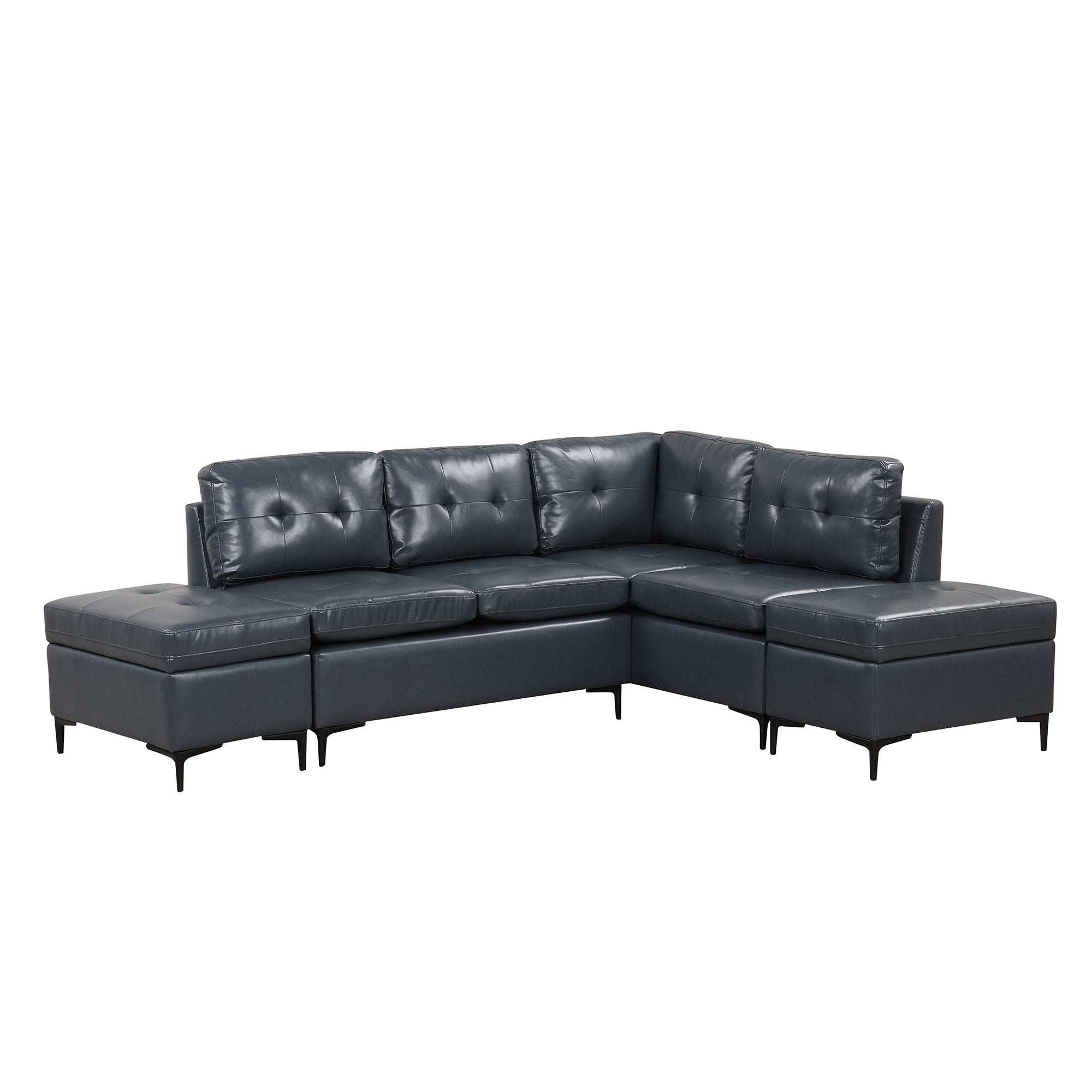 94.88" Dark Gray L-Shaped Sectional Sofa with Storage Ottomans, PU Leather Living Room Couch-American Furniture Outlet -American Furniture Outlet