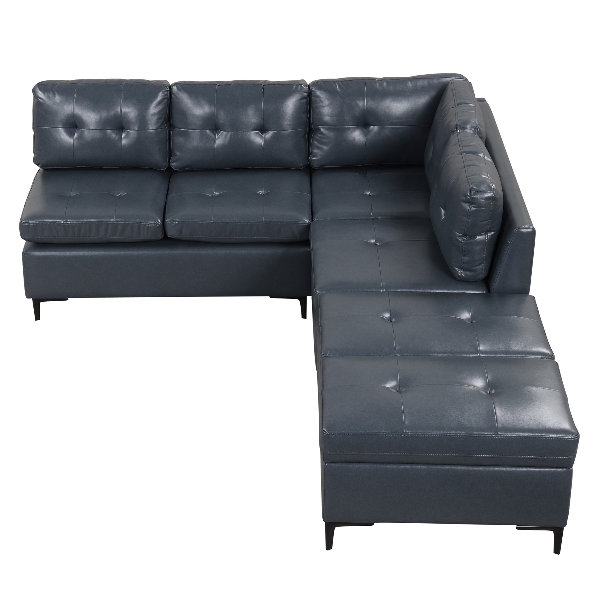 94.88" Dark Gray L-Shaped Sectional Sofa with Storage Ottomans, PU Leather Living Room Couch-Stationary Sectionals-American Furniture Outlet