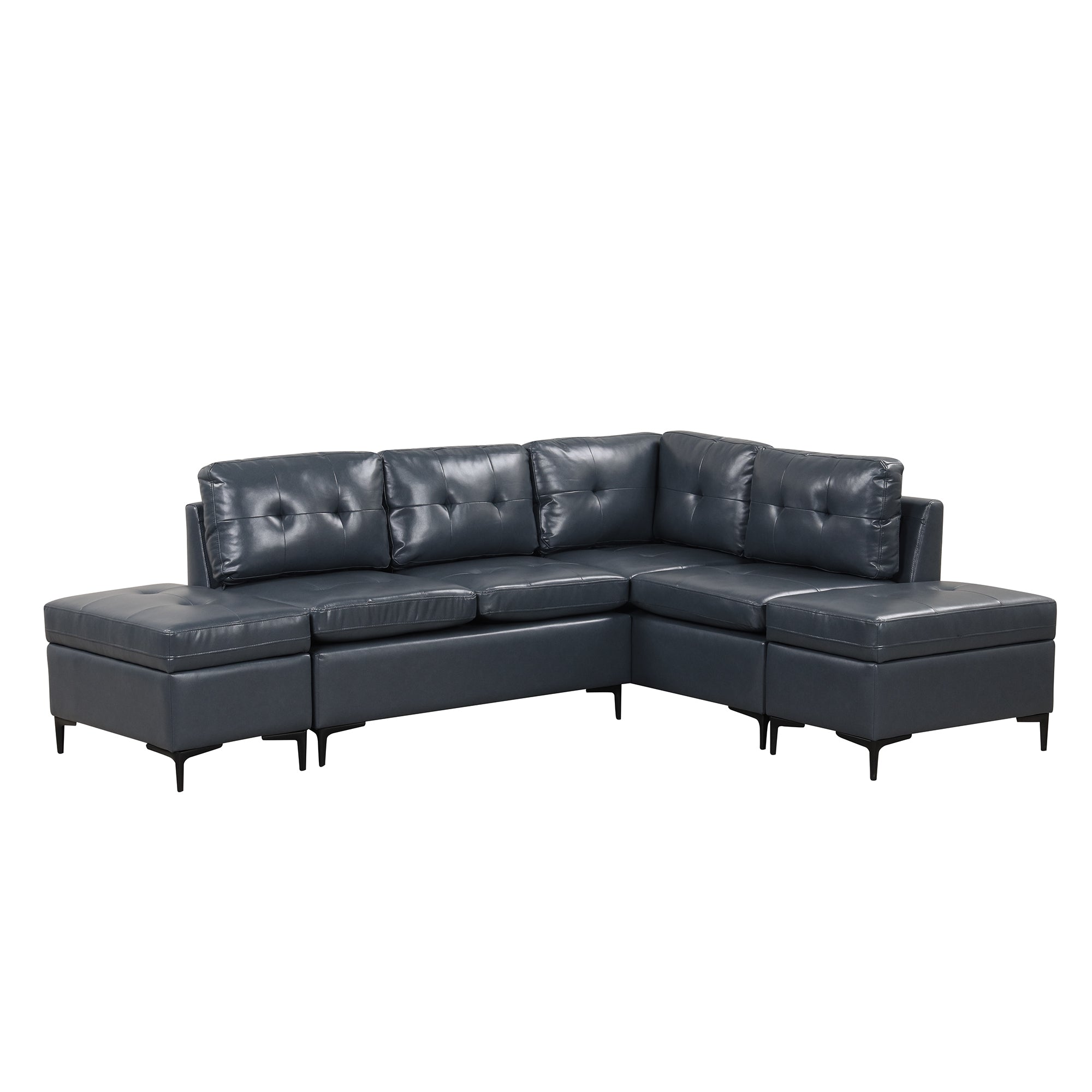 dark gray faux leather l shaped sectional