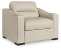 Almond accent chair with square arms, cushioned seat, and dark base legs