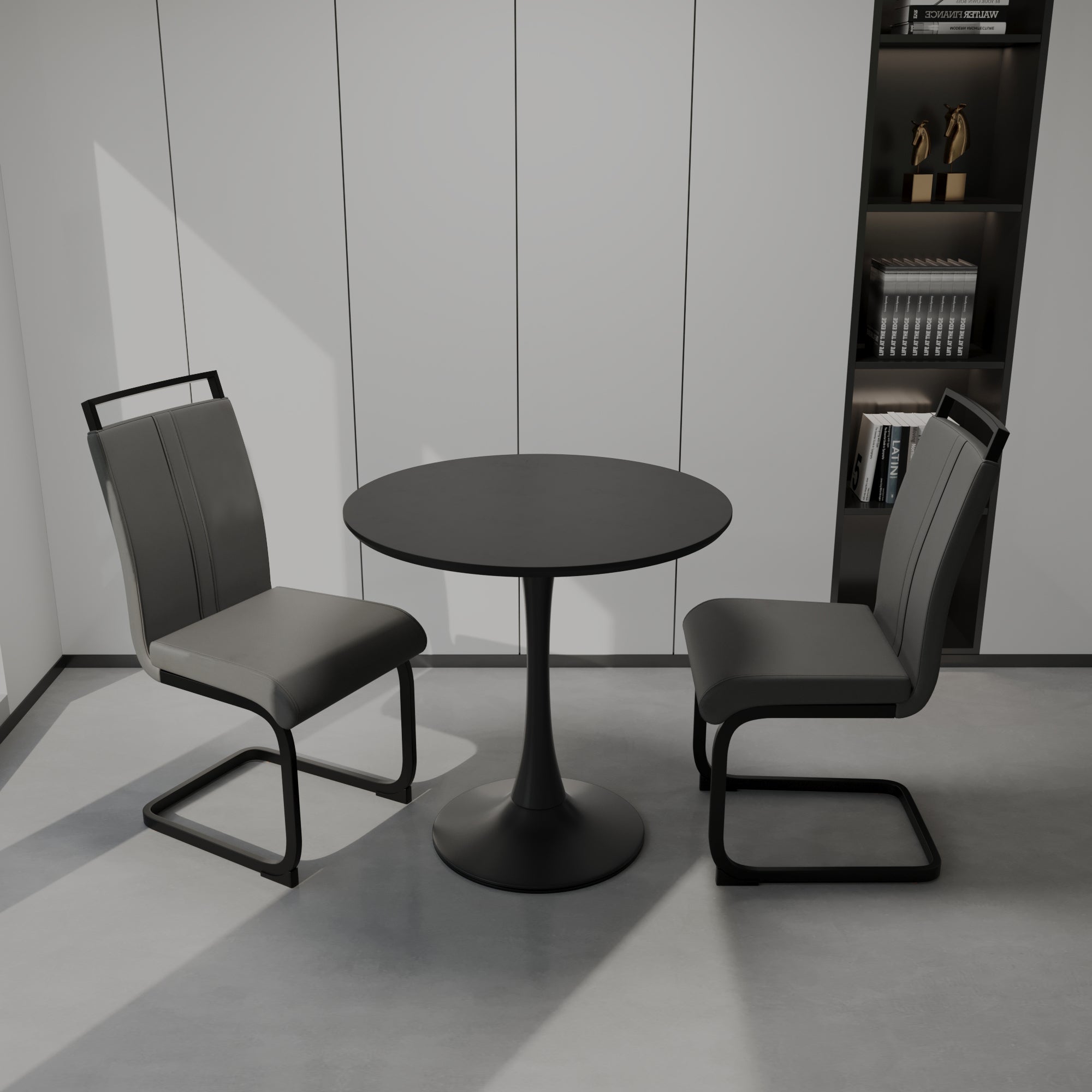 Round Tulip Dining Table Set, 31.5" Black w/ 2 Chairs