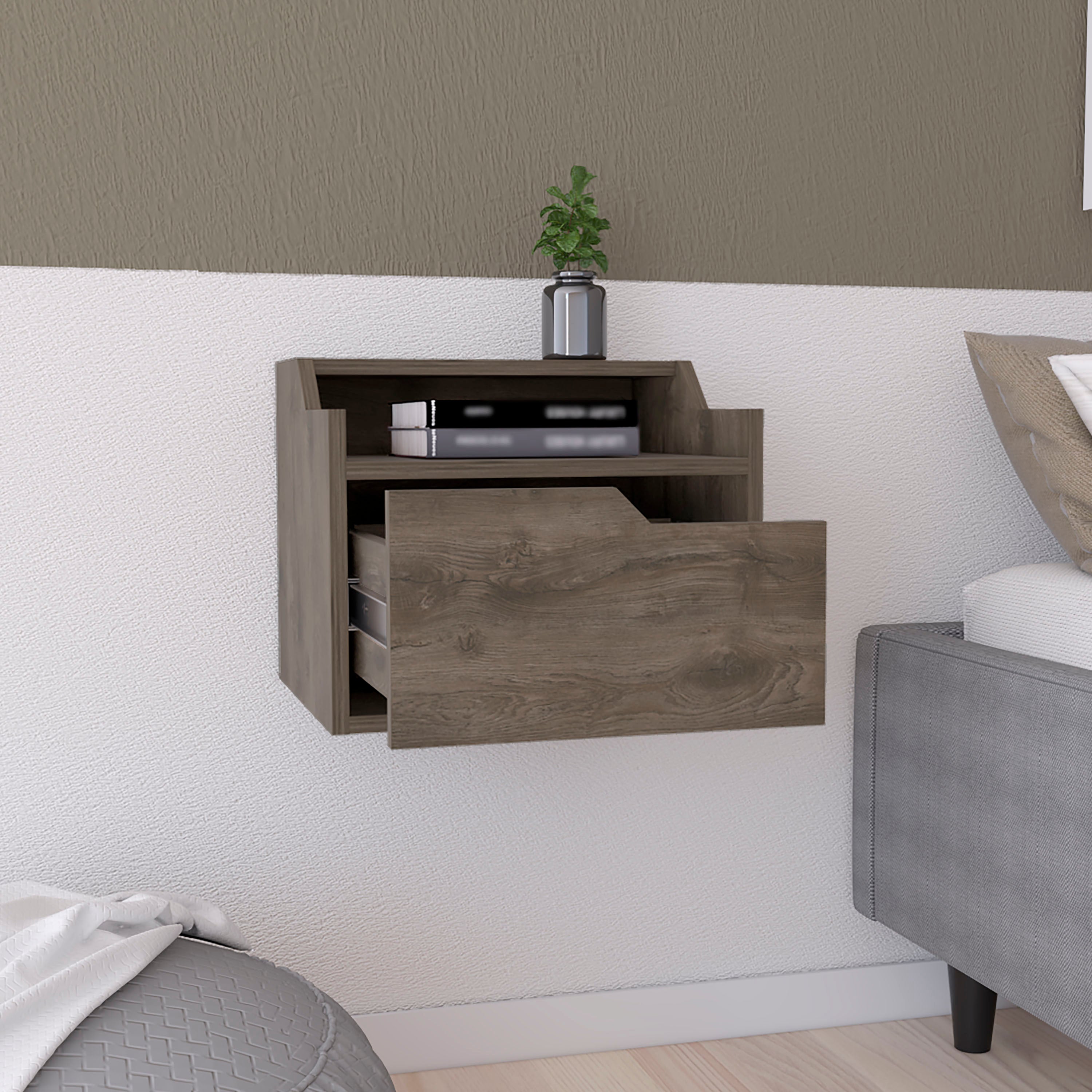 Winchester Dark Brown Floating Nightstand - Modern Dual-Tier Storage