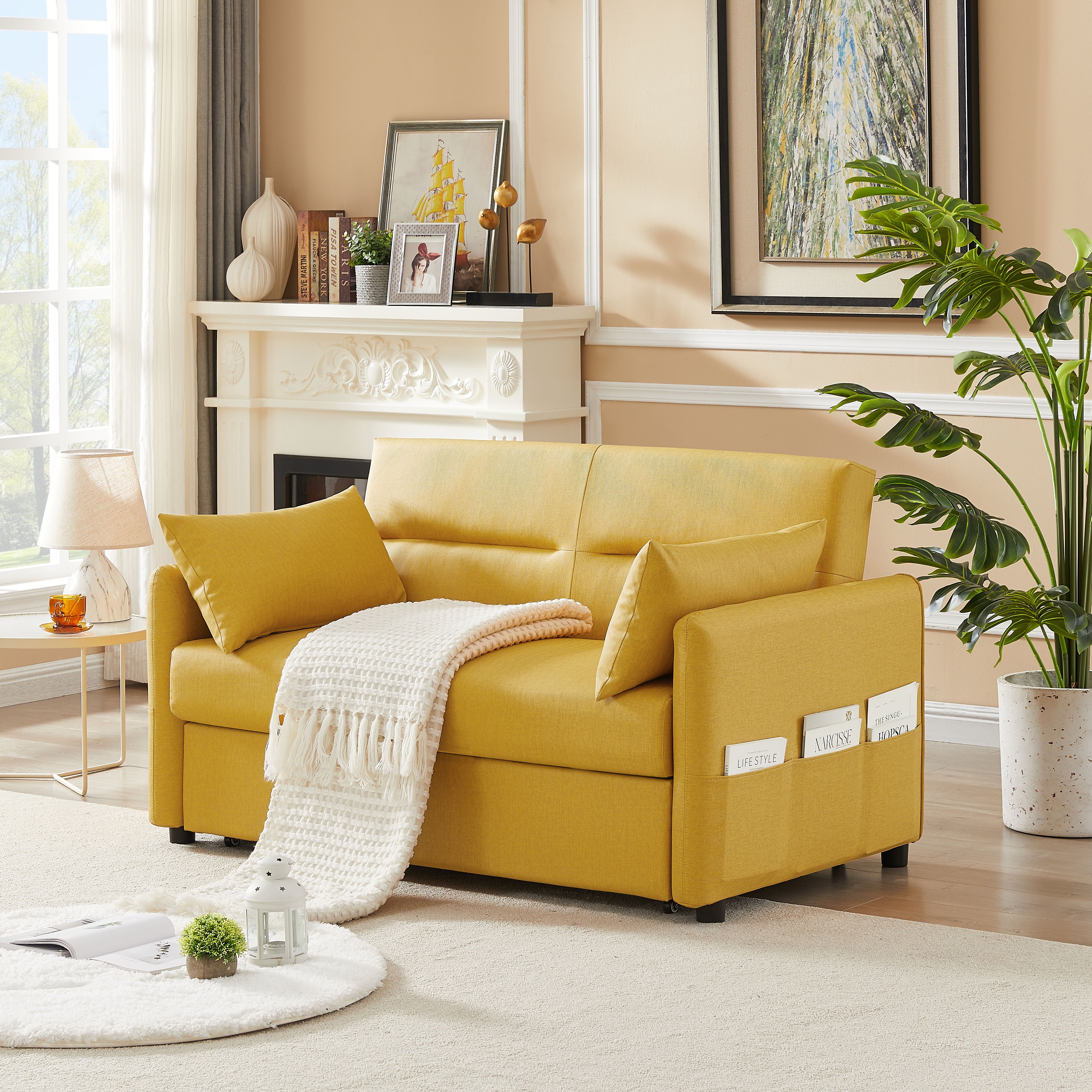 2033 Yellow Cloth Grain Leather (PU) Leisure Two-Seat Sofa