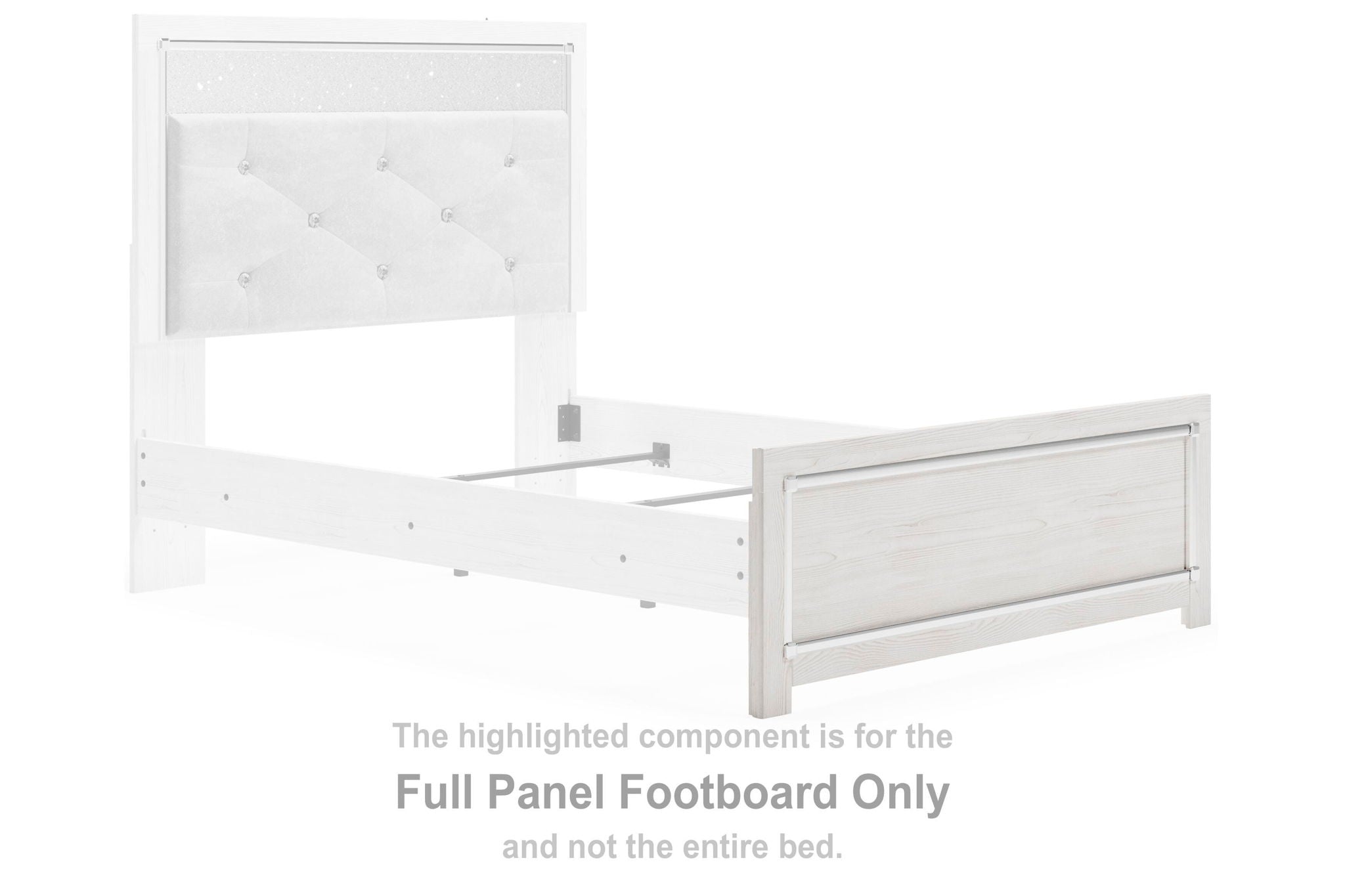White full panel bed footboard with paneled design and button tufting