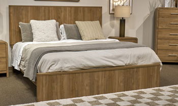 Queen panel footboard in warm natural brown wood with panel design