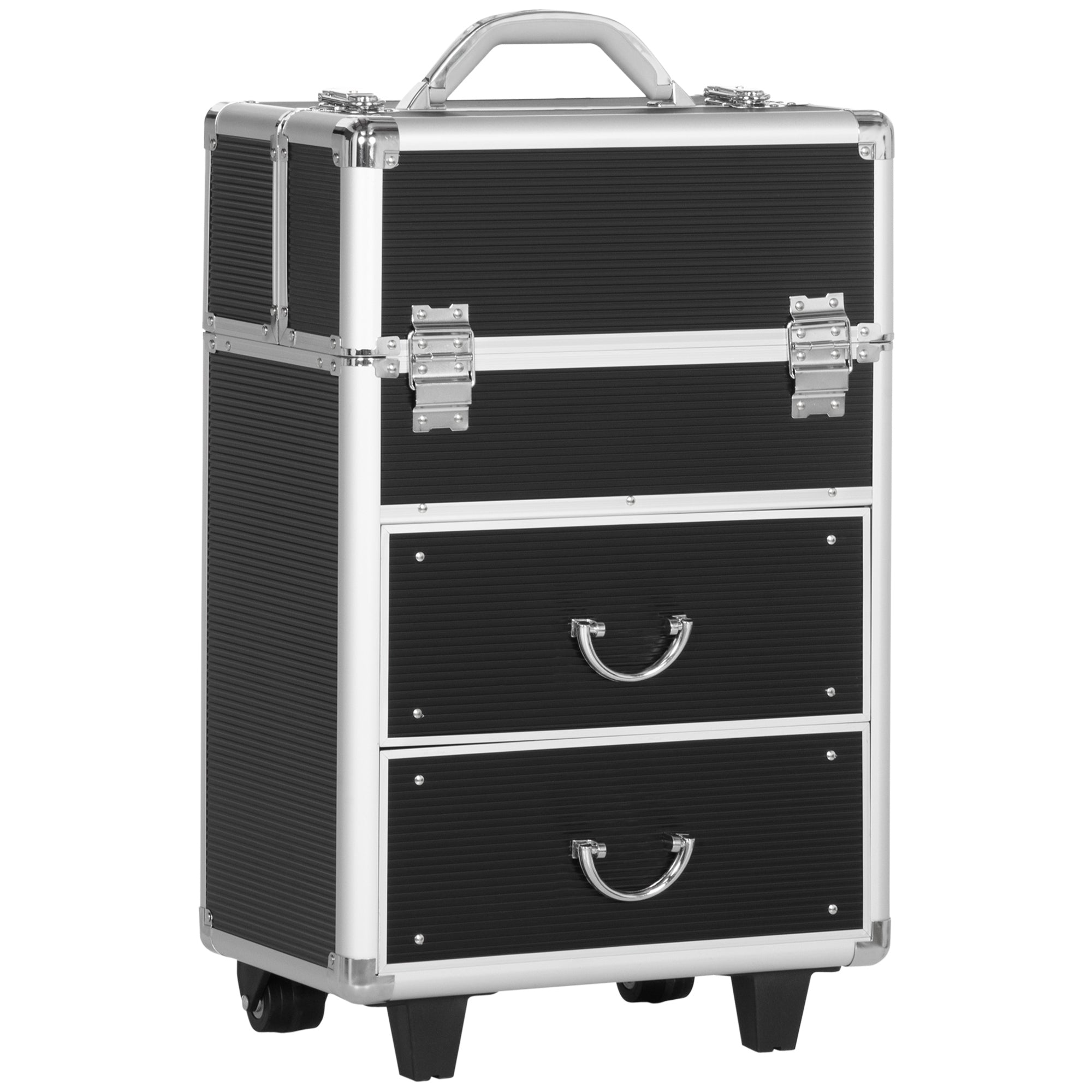 HOMCOM Rolling Makeup Train Case: Lockable Cosmetic Trolley
