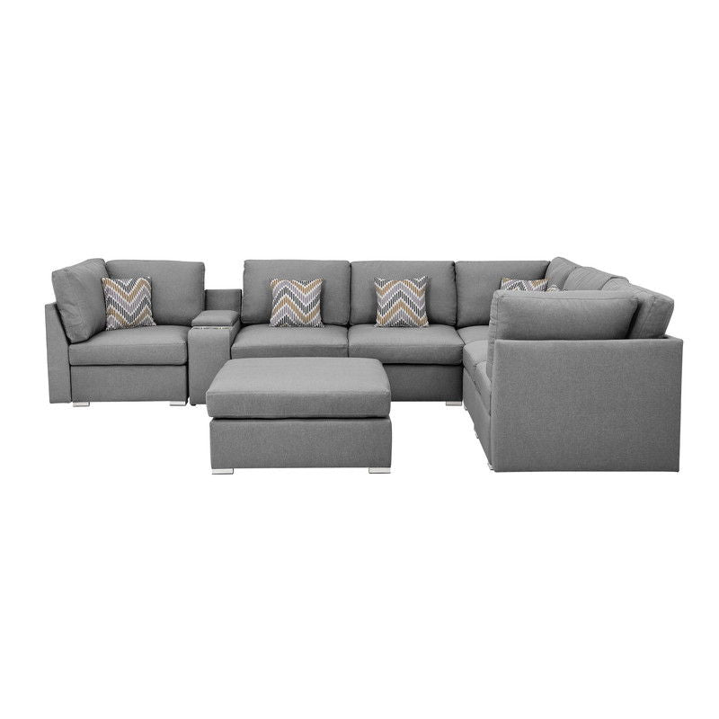 Amira - Fabric Reversible Modular Sectional Sofa, USB Console And Ottoman