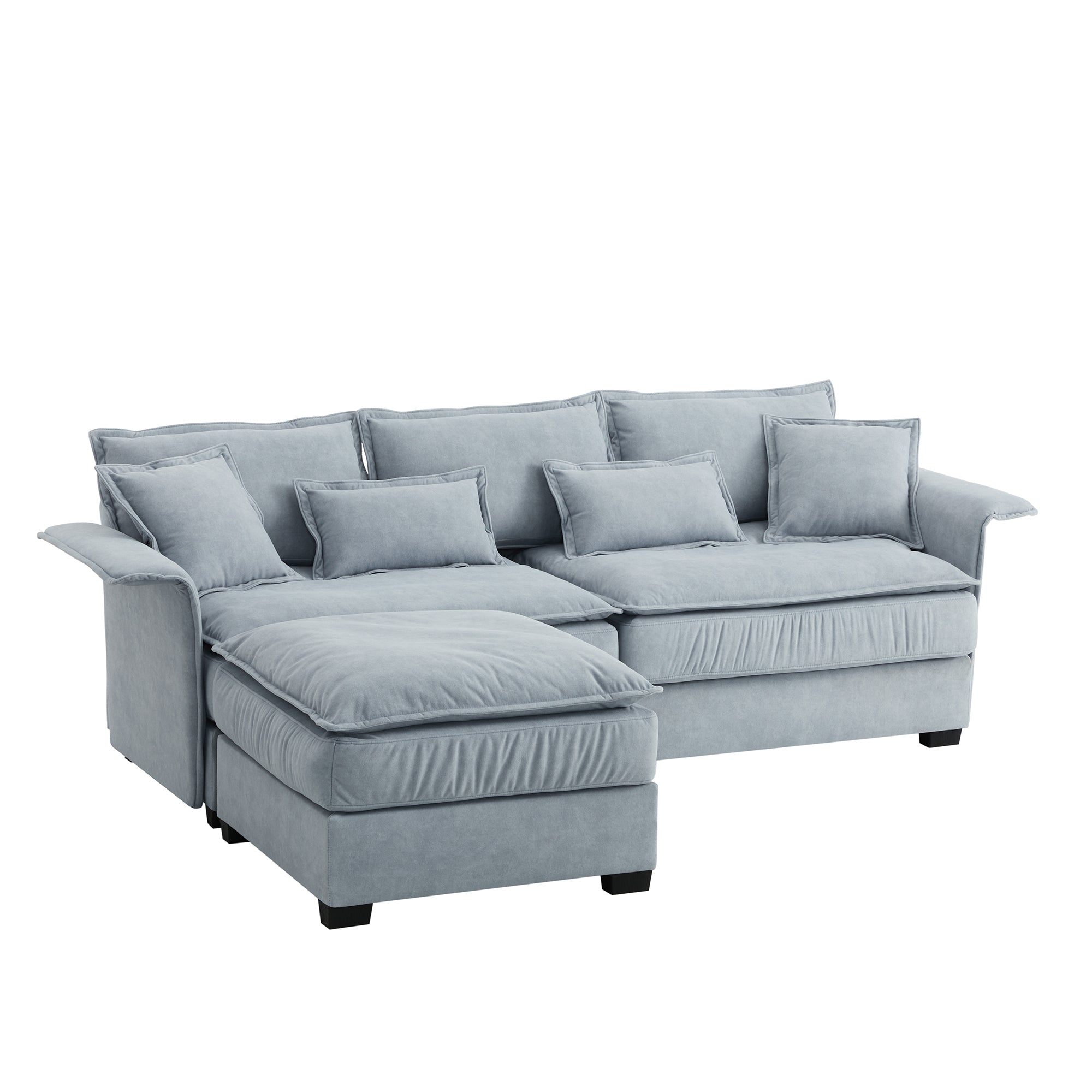 95" L-Shaped Sectional Sofa w/ Ottoman | Bentwood Armrests, Double Cushions-Stationary Sectionals-American Furniture Outlet