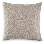Beige and ivory patterned throw pillow cover with geometric arch design, square shape
