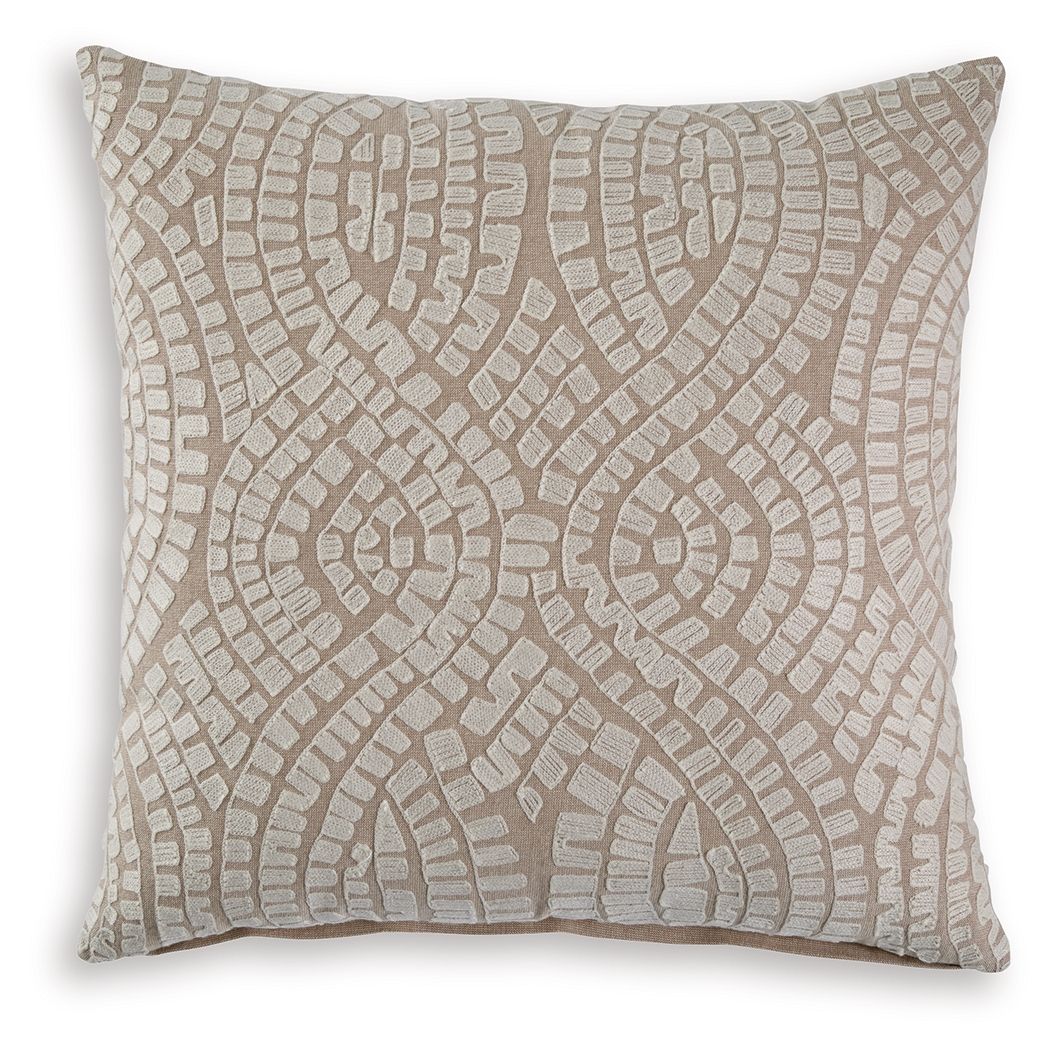 Beige and ivory patterned throw pillow cover with geometric arch design, square shape