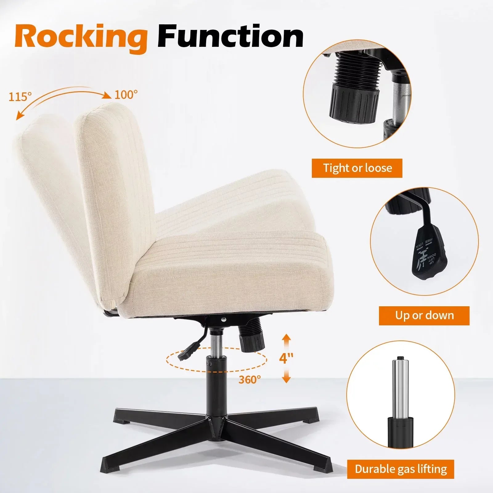 Wide & Comfy Armless Office Chair, 115° Rocking, Home & Office