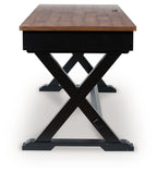 Wildenauer home office desk with brown top and black cross-frame base