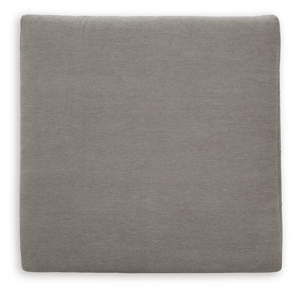 Upholstered square ottoman in ash gray with smooth fabric upholstery