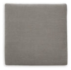 Upholstered square ottoman in ash gray with smooth fabric upholstery