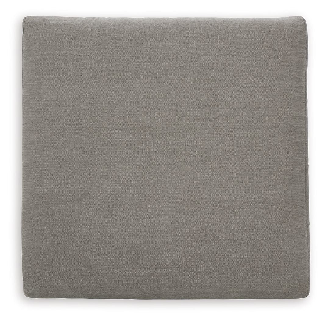 Upholstered square ottoman in ash gray with smooth fabric upholstery