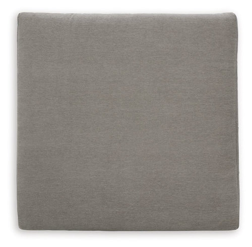 Upholstered square ottoman in ash gray with smooth fabric upholstery