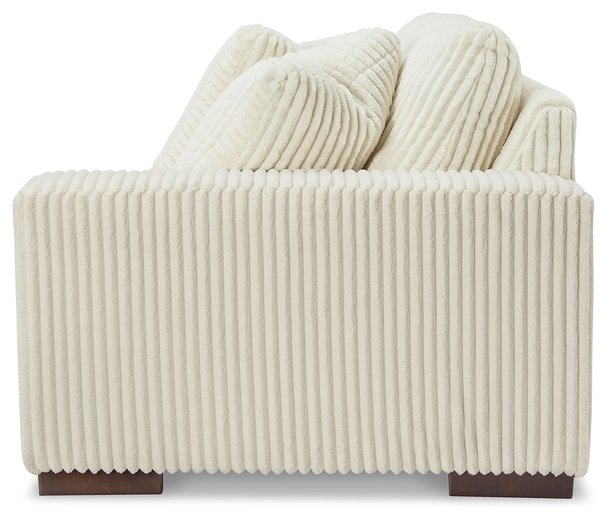 Ivory ribbed corner chair with boxy back and smooth seat cushion
