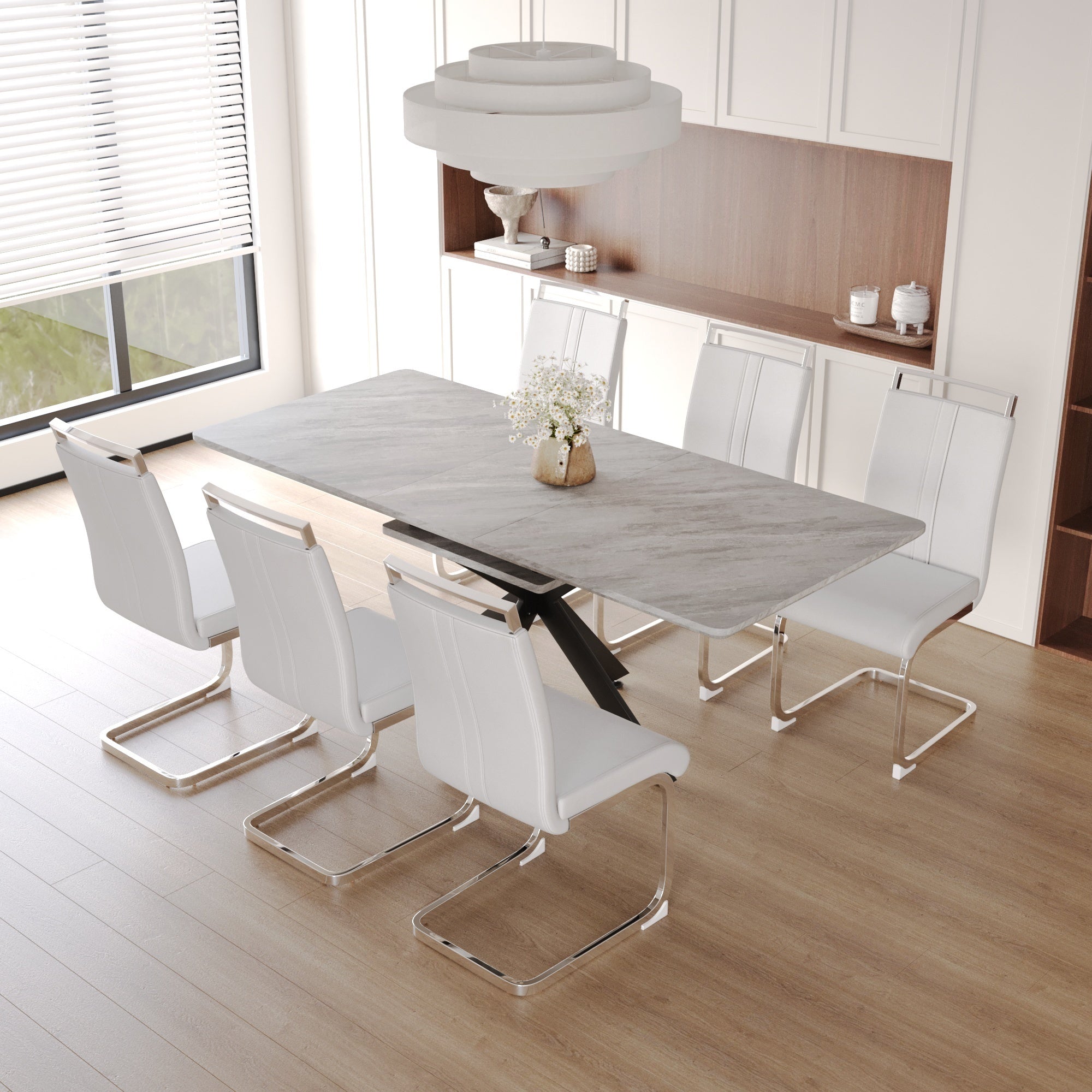 62" Extendable Dining Table Set for 6-8 People